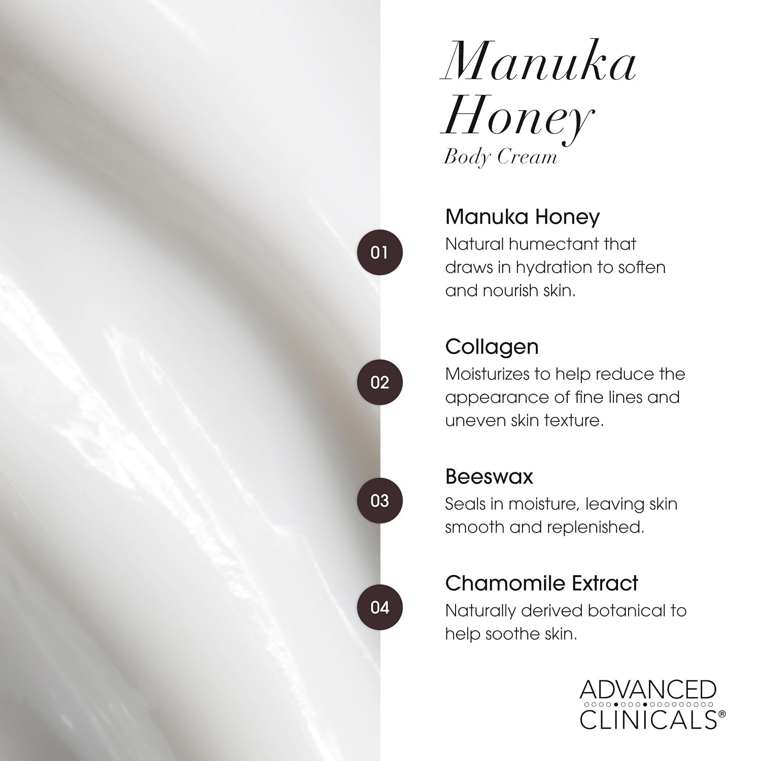 Advanced Clinicals Manuka Honey Body Cream For Women & Men | Body Butter Lotion For Extremely Dry Skin | Collagen Cream | Skincare Moisturizer Hydrating Balm Improves Look Of Aging Skin, 16 Ounce - Image 5