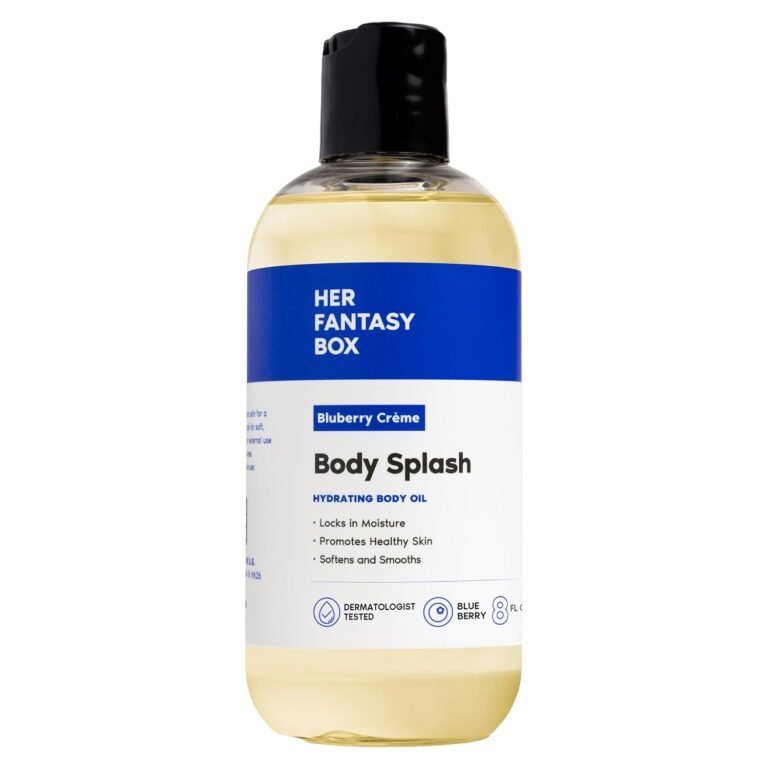 Her Fantasy Box | Body Splash Blueberry Crème Fragrance Oil – Fruity Creamy Berry Scent with Vanilla Sugar & Citrus Notes, Lightweight Hydrating Body Oil, Vegan & Cruelty Free