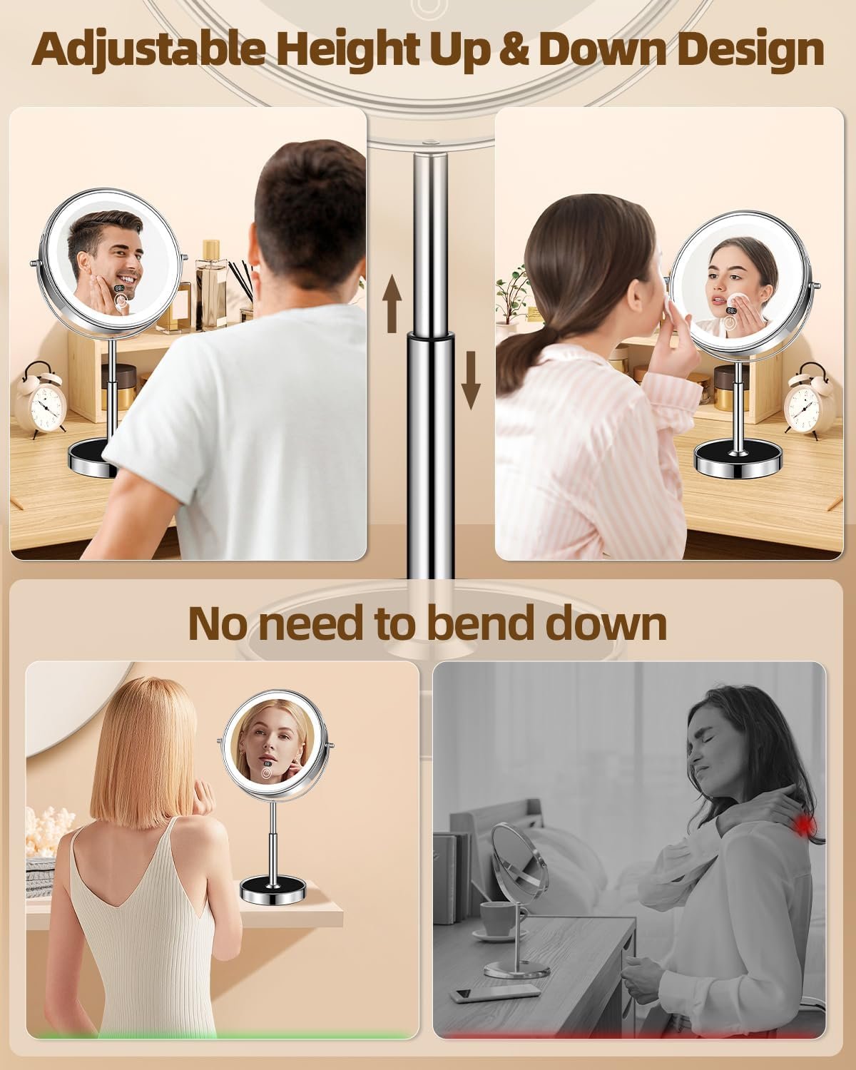 9" Lighted Makeup Mirror with Light,30X Magnifying Height Adjustable Mirror | 5000mah Rechargeable Battery with Level Display Vanity Mirrors with 3 LED Lighting Dimmable for desk Women Gift - Image 2