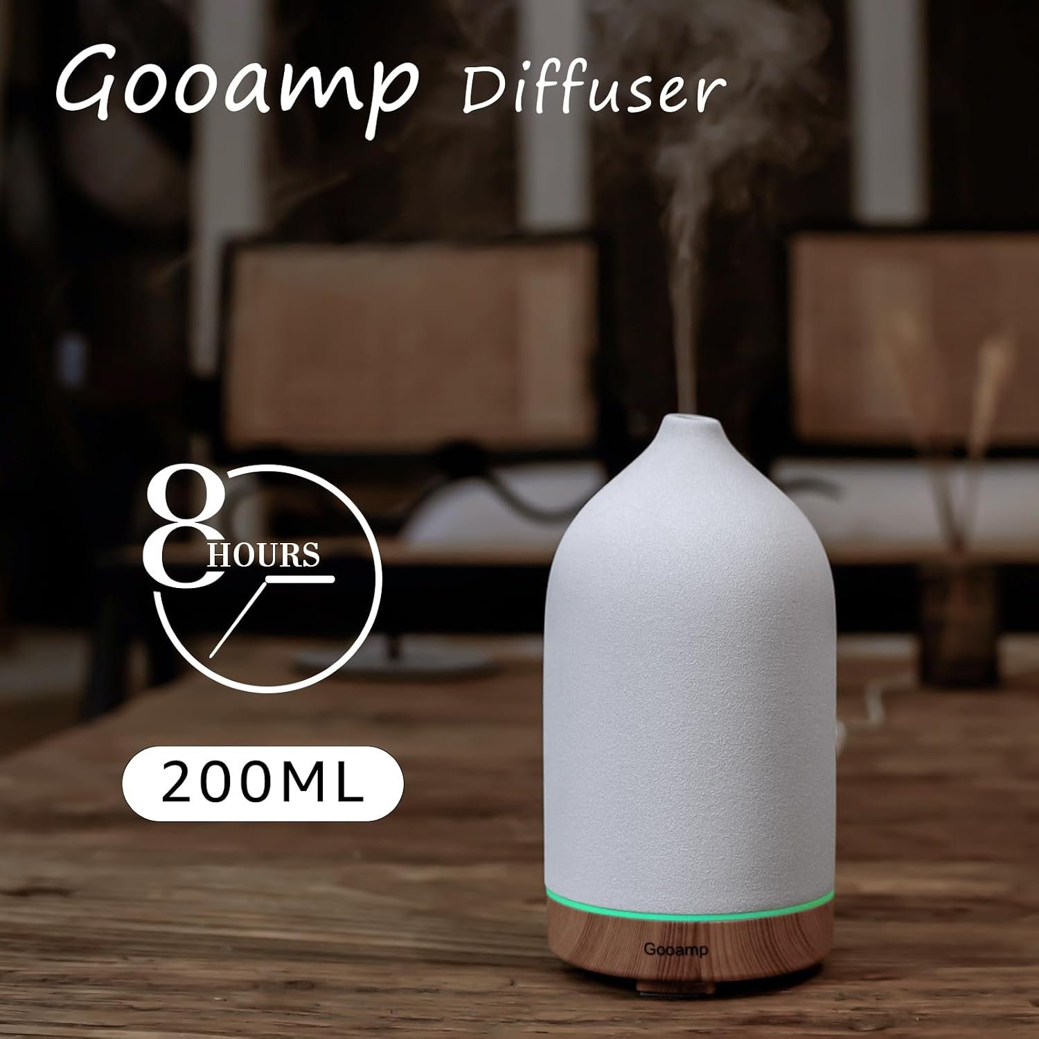 Gooamp 200ML Ceramic Essential Oil Diffuser for Home, Stone Diffuser | Ultrasonic Aromatherapy Diffuser & Air Humidifier for Bedroom, Office, Yoga, 7 LED Lights, Auto Shut-Off, 3 Timers,Wood Grain - Image 4