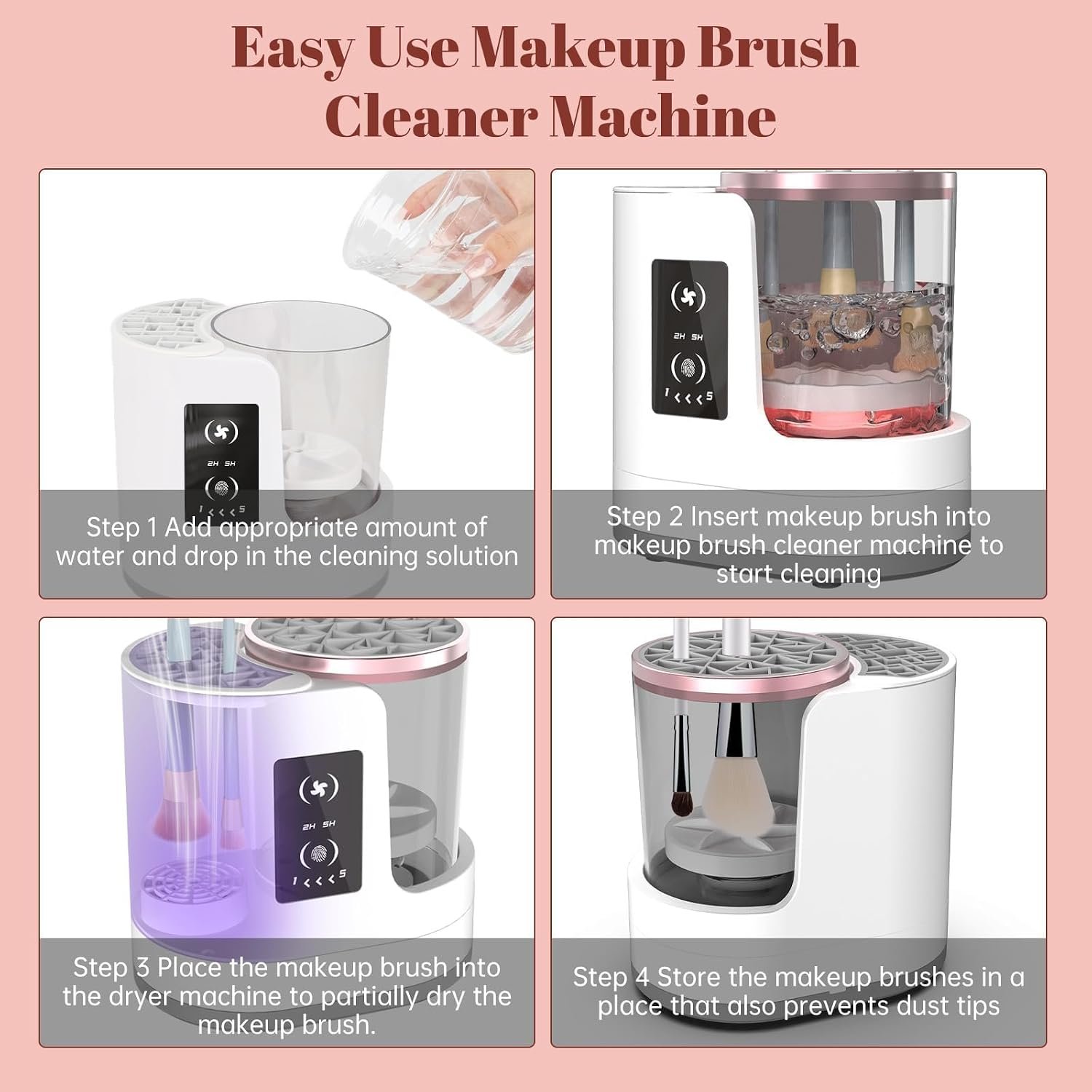 3 IN 1 Electric Makeup Brush Cleaner Machine With Makeup Brush Dryer-Holder-Portable Automatic USB Cosmetic Brushes Cleaner Tool for All Size Beauty Makeup Brush Set,Eyeshadow, Blush Brush - Image 3