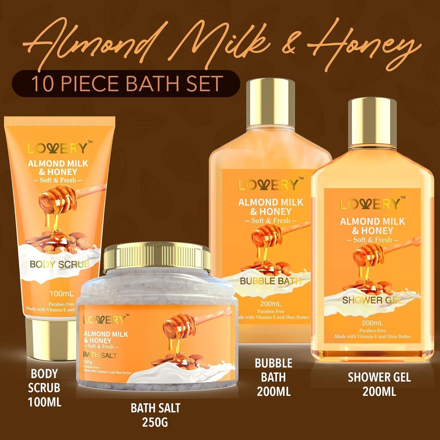 Gifts for Women Gift Basket for Women - 10 Pc Almond Milk & Honey Beauty & Personal Care Set - Home Bath Pampering Package for Relaxing - Spa Self Care Kit - Birthday, Mom, Anniversary Gift - Image 2