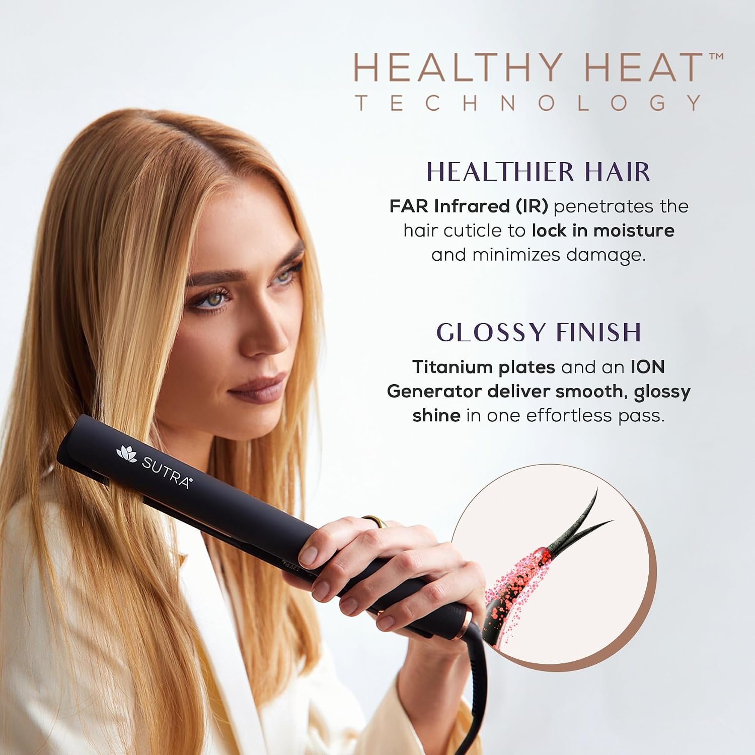 Sutra Professional IR2 Flat Iron - Ionic Infrared Hair Straightener with Adjustable Temperature, Auto Shut-Off & Swivel Cord - Straight Iron for Straightening Hair - Rose Gold Titanium Plate - Image 2