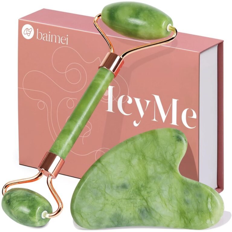BAIMEI IcyMe Gua Sha & Jade Roller Set for Facial Sculpting and Relaxation | Cooling Face Roller & Guasha Tool for Face Lymphatic Drainage, Depuffing, Jawline Definition, Skin Care Gifts for Women–Green