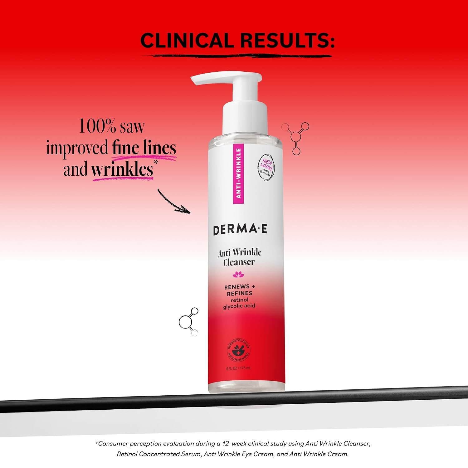 DERMA E Anti-Wrinkle Cleanser for Nighttime with Glyolic Acid, 6 Fl Oz | Exfoliating face wash, makeup remover, glycolic acid, retinol & bakuchiol, washes away dirt, oil & impurities for soft skin - Image 2