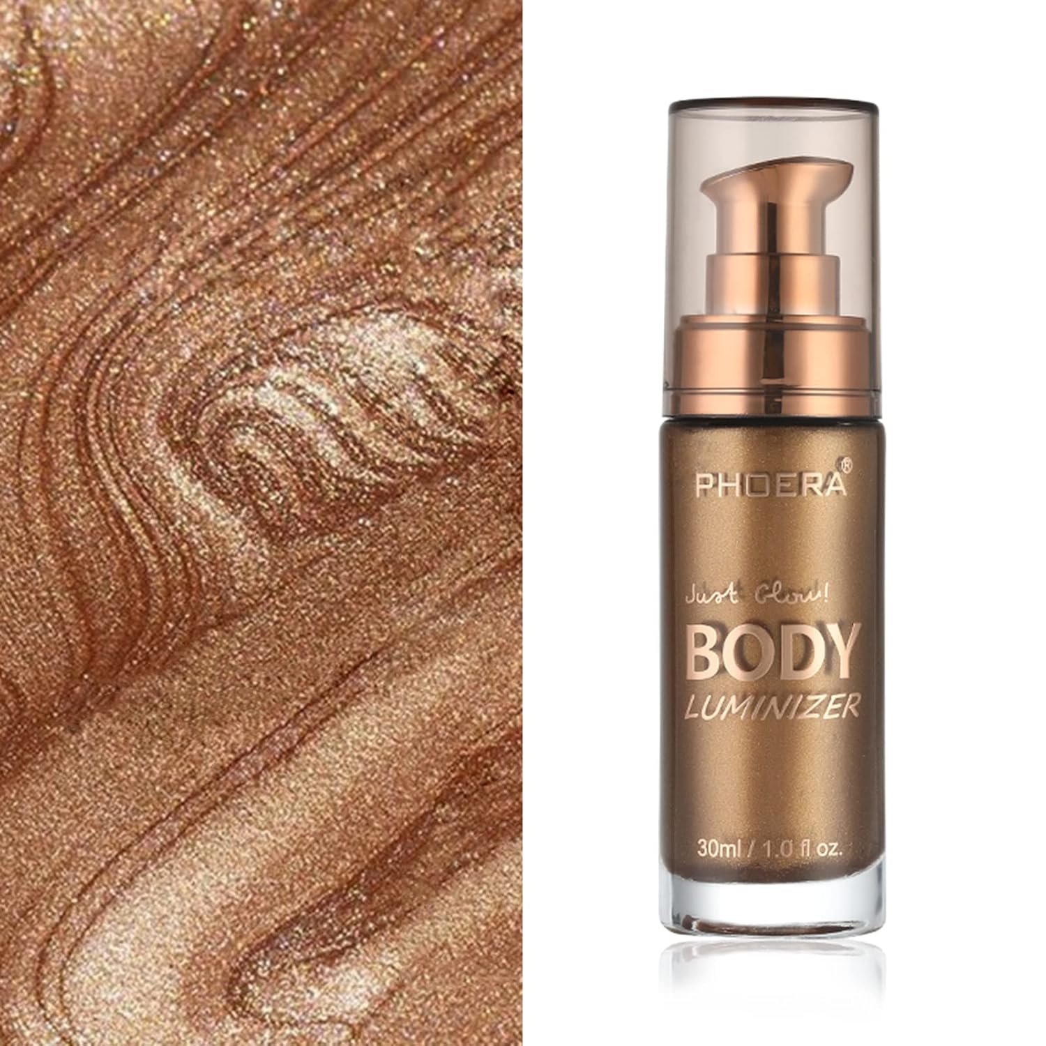 Body Shimmer Oil, Glistening Bronze Natural Glow Luminizer, Brush Include | Long Lasting Moisturizing Liquid Illuminator Highlighter Makeup for a Sun-Kissed Glow, 1oz, Medium - Image 3