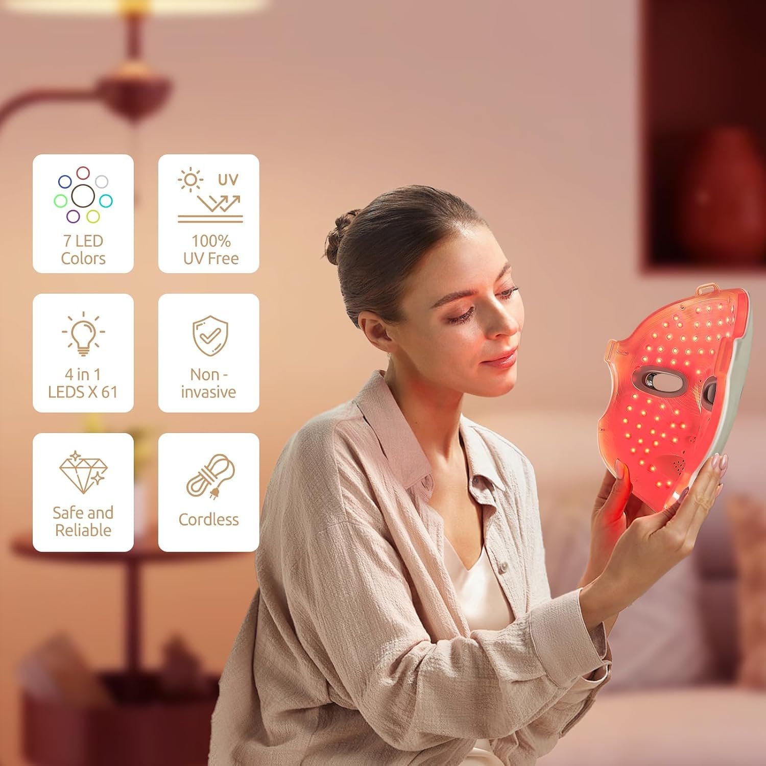 Red Light Therapy Mask for Face,LED Therapy Mask,Rechargeable Near-Infrared Red Light Therapy Mask,Ideal for Facial Wrinkles, Acne, and Uneven Skin Texture. Ideal for Home, Work,Travel & Yoga - Image 3