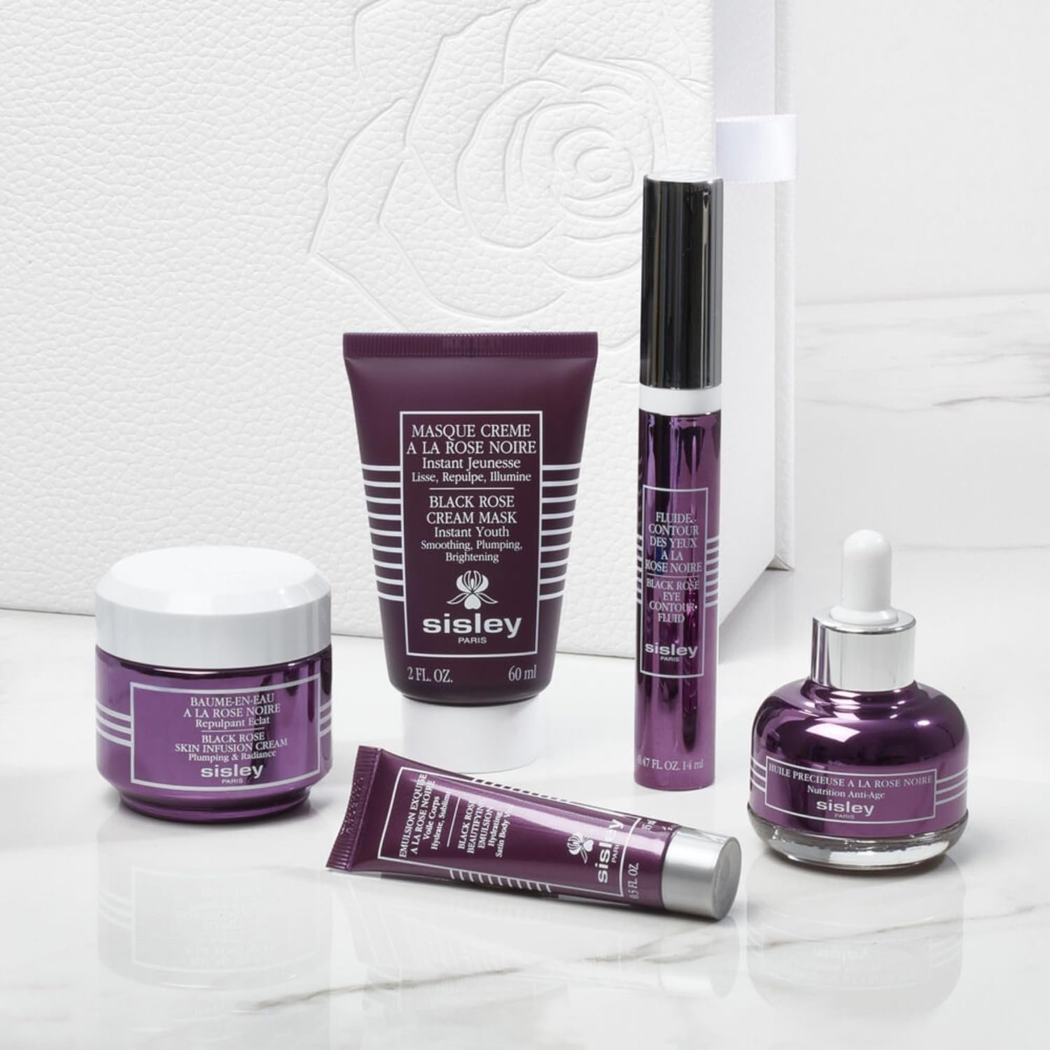 Sisley Paris Black Rose Collection Set - Includes Cream Mask (60 mL), Skin Infusion Cream (50 mL), Precious Face Oil (25 mL), Eye Contour Fluid (14 mL) & Beautifying Emulsion (15 mL) - Image 2