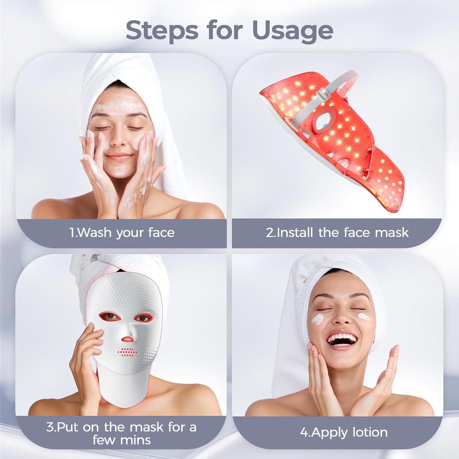 ONLUKY Red Light Therapy for Face, LED Light Therapy Mask for Face & Neck | Red Blue Infrared Light Treatment for Wrinkles & Acne, USB C Rechargeable for Home Use Working Travel Yoga - Image 7