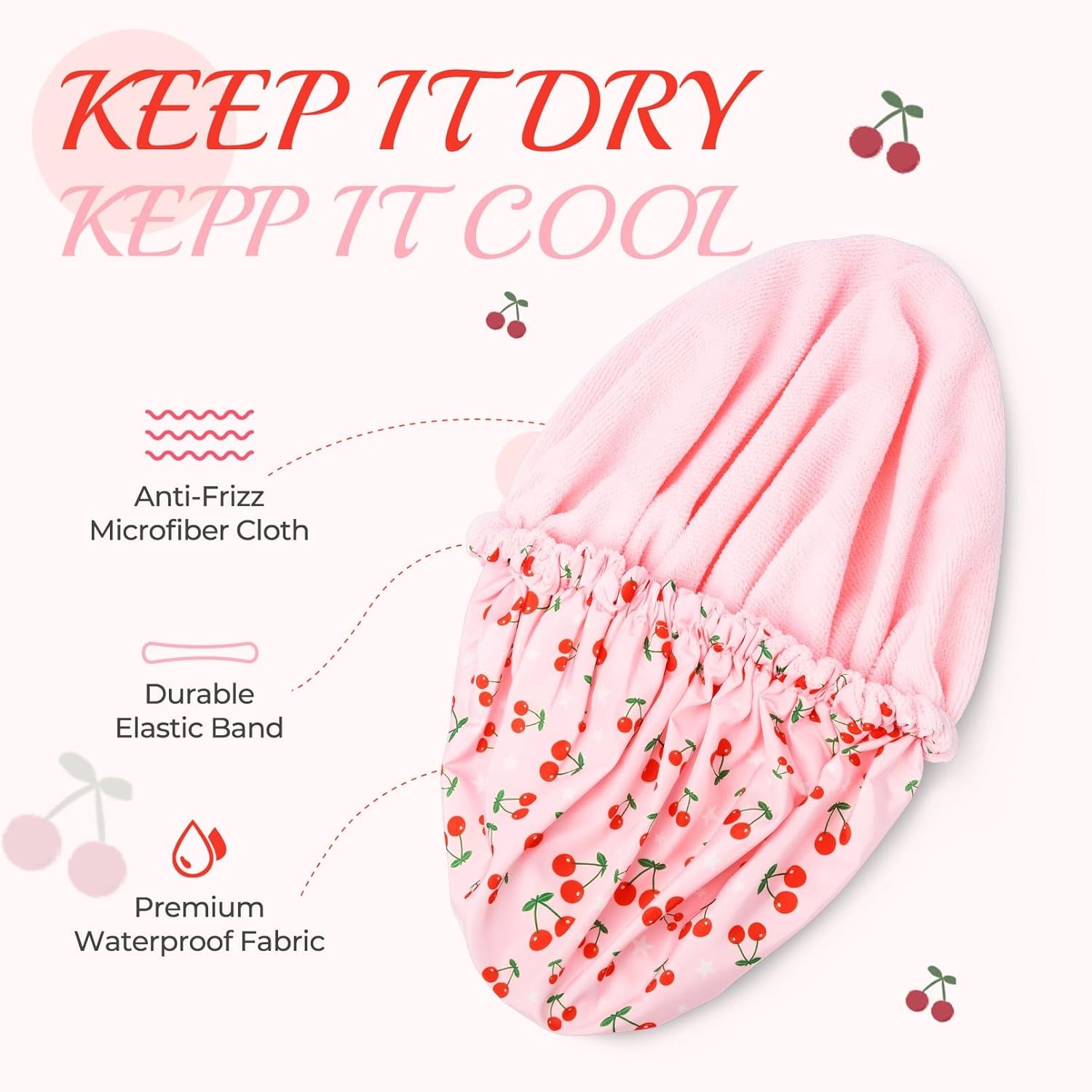 Shower Cap for Women Terry Lined Bath Cap Large Reusable Waterproof Elastic Band Pink Shower Caps for Long Thick Hair Soft Bath Shower Hair Caps - Image 2