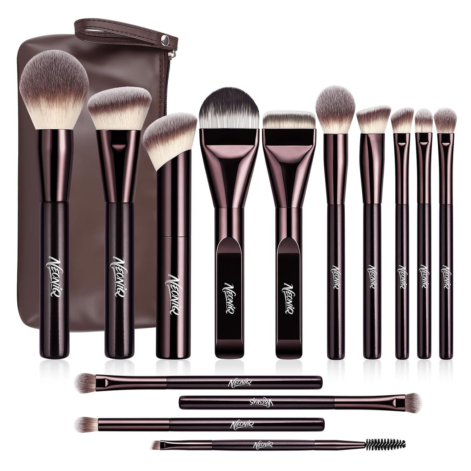 14 PCS Professional Makeup Brushes Set with Travel Cosmetic Bag(Brown) | Luxe Soft Synthetic Face & Eye Makeup Brush Kit for Foundation, Powder, Blush, Concealer, Eyeshadow, Contour, Eyebrow