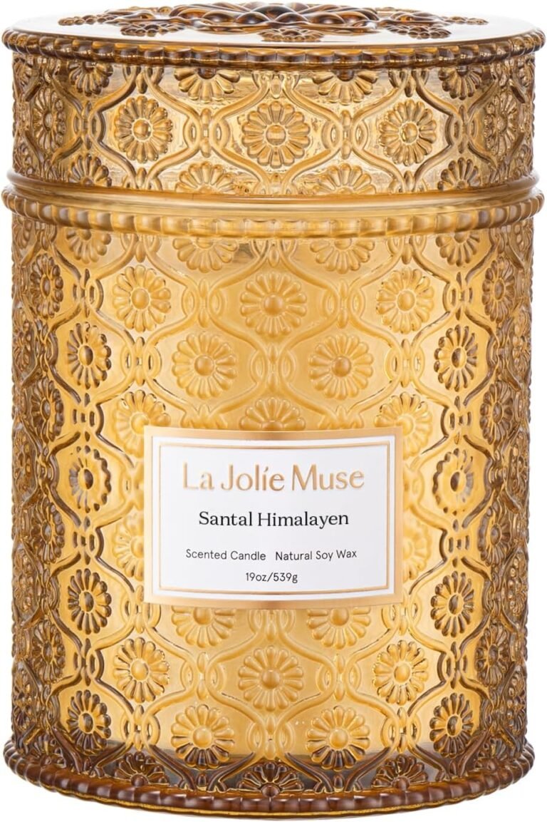 LA JOLIE MUSE Santal Himalayen Scented Candles for Home, 19 oz Natural Soy | Large Jar Luxury Candle, Clean Non Toxic, Gift for Women, Men, Decorative Candles, Pretty Candle, Wood Wick, Sandalwood Amber