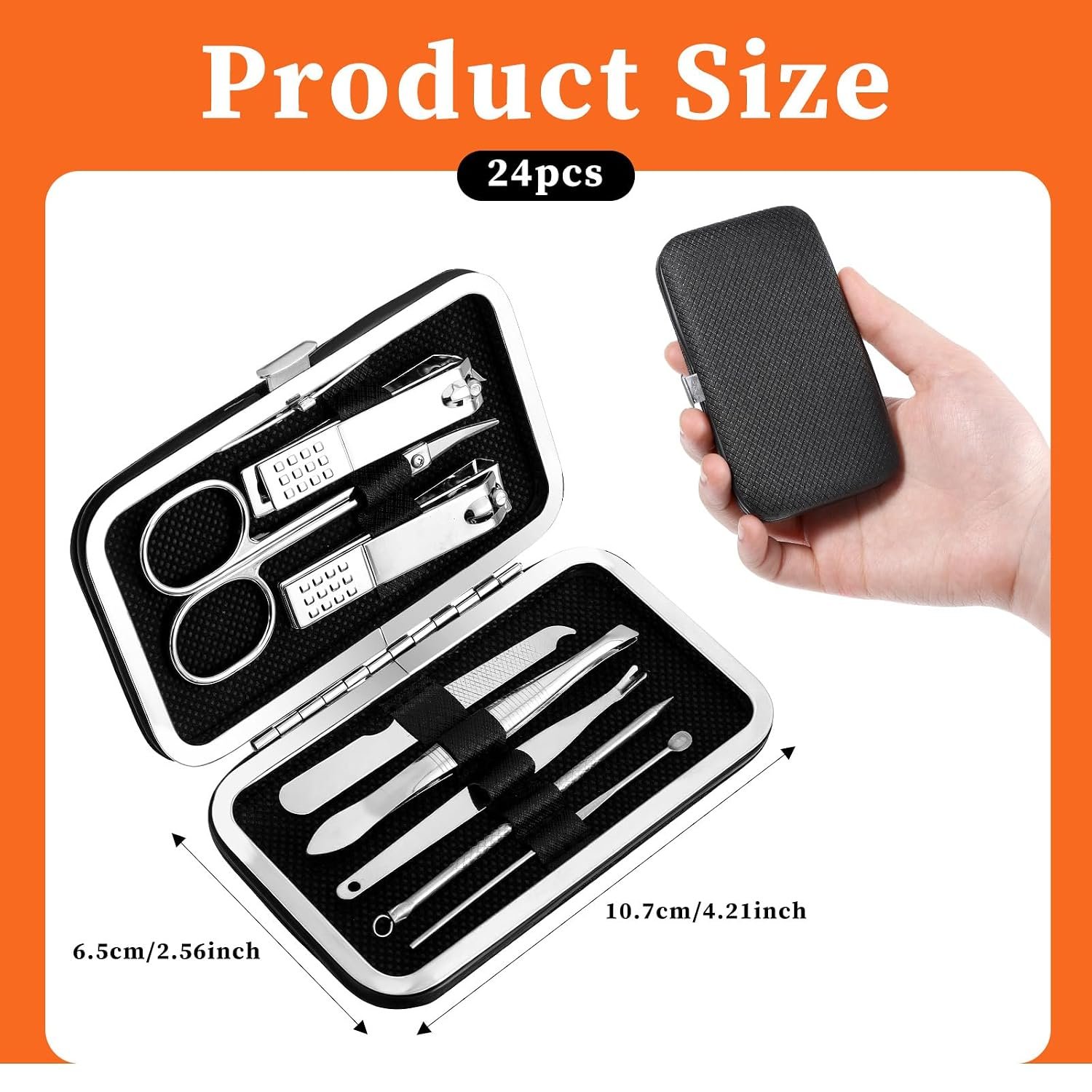 24 Set Bulk Manicure Kit Nail Set Stainless Steel Pedicure Professional Nail Care Kit with Stainless Steel Tools Portable Grooming with Travel Case, Gift for Men Women (Black,8 in 1) - Image 2