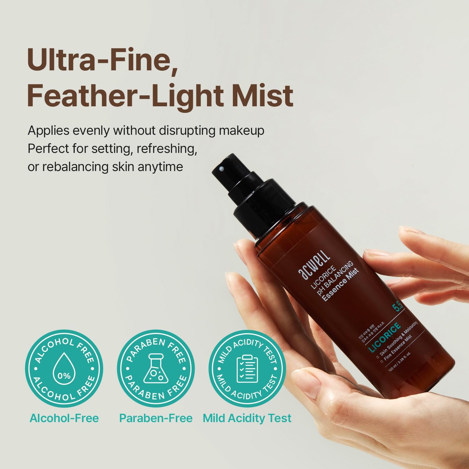ACWELL Licorice pH Balancing Essence Hydrating Face Mist – Ultra-Fine Facial Spray, Triple Hyaluronic Acid & Panthenol, Soothing & Barrier Repair for Sensitive Skin, 3.38 fl oz - Image 6