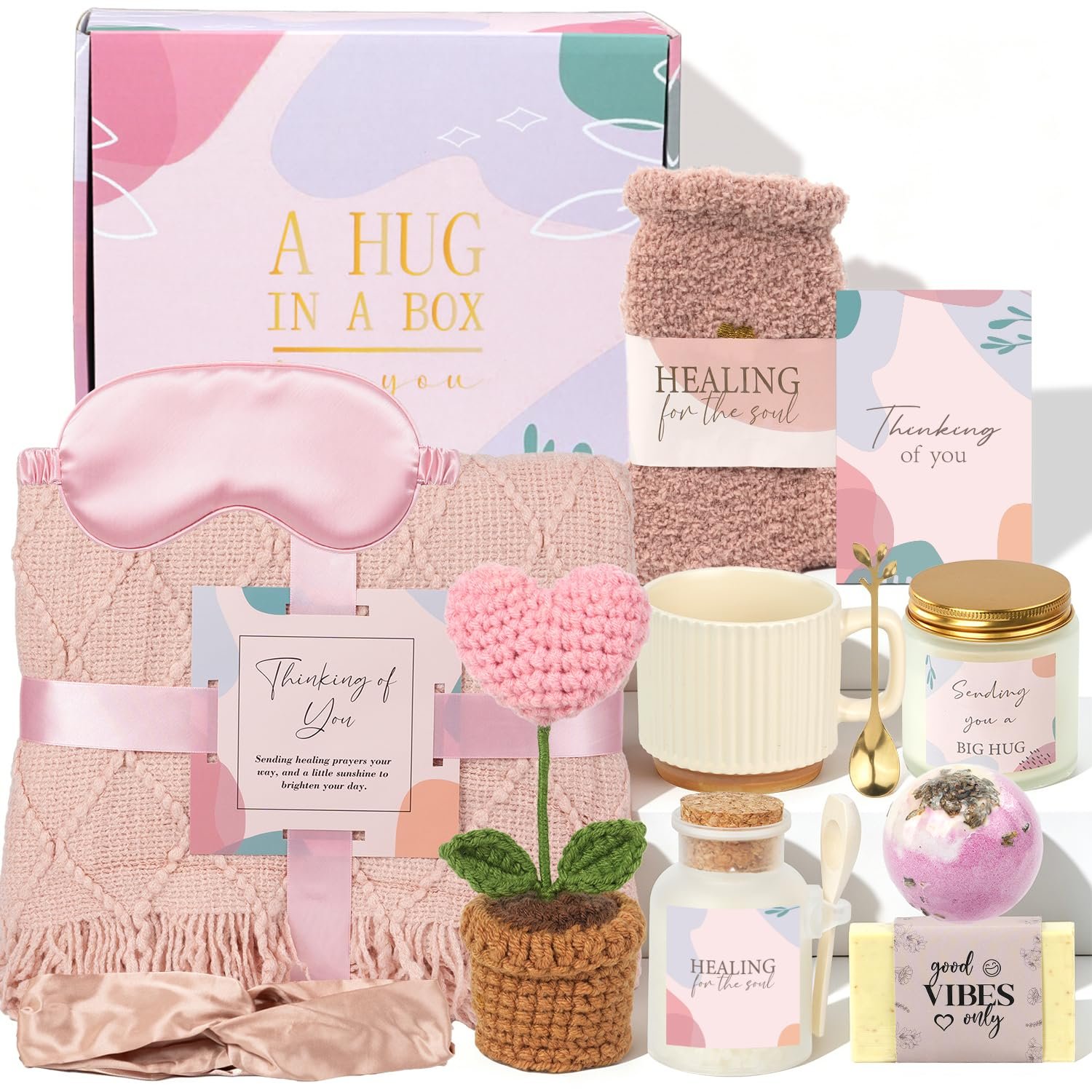 Pink Birthday Care Package for Women Teen Girls, Get Well Gifts for Woman | Get Well Soon Spa Gift Baskets for Women, Womens Relaxation Self Care Thinking of You Gifts Box for Mom Sister Friends Her
