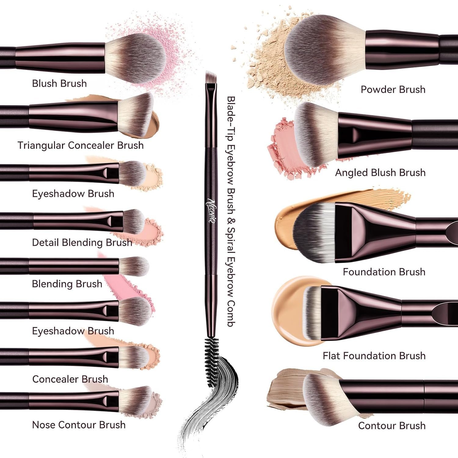 14 PCS Professional Makeup Brushes Set with Travel Cosmetic Bag(Brown) | Luxe Soft Synthetic Face & Eye Makeup Brush Kit for Foundation, Powder, Blush, Concealer, Eyeshadow, Contour, Eyebrow - Image 3