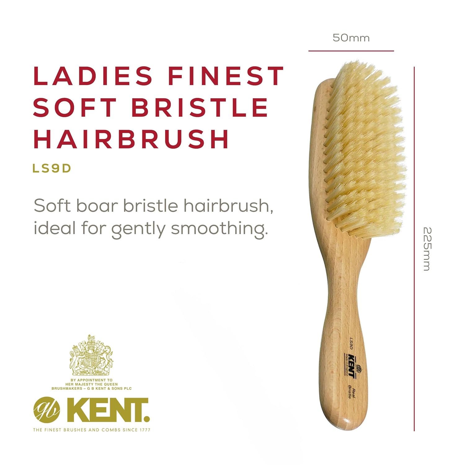 Kent LS9D Satinwood Pure Soft White Bristle Narrow Hair Brush – Boar Bristle Brush for Thin Hair. Luxury Styling, Straightening, and Smoothing. Ideal for Women. Made in England - Image 3
