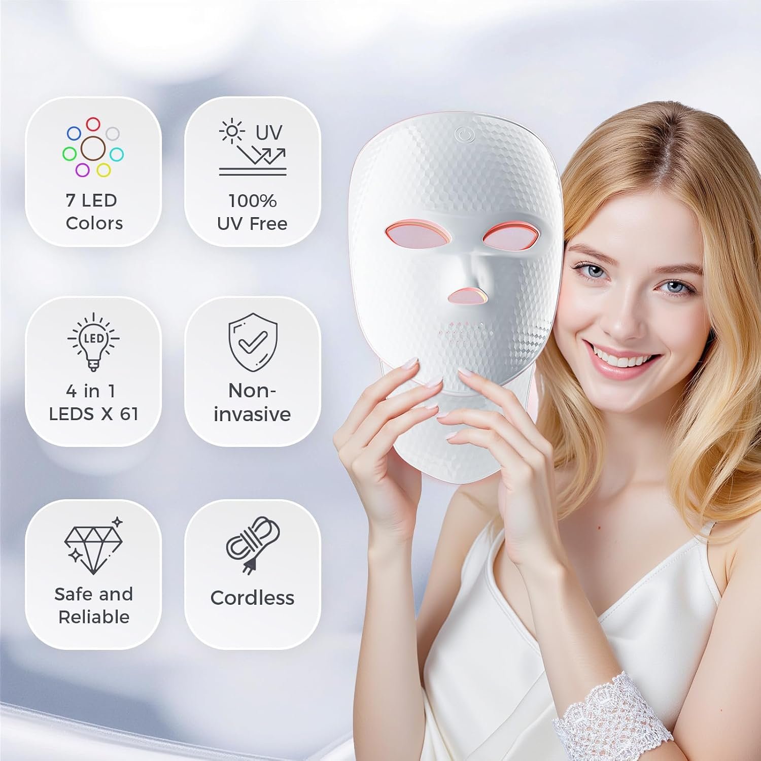 ONLUKY Red Light Therapy for Face, LED Light Therapy Mask for Face & Neck | Red Blue Infrared Light Treatment for Wrinkles & Acne, USB C Rechargeable for Home Use Working Travel Yoga - Image 2