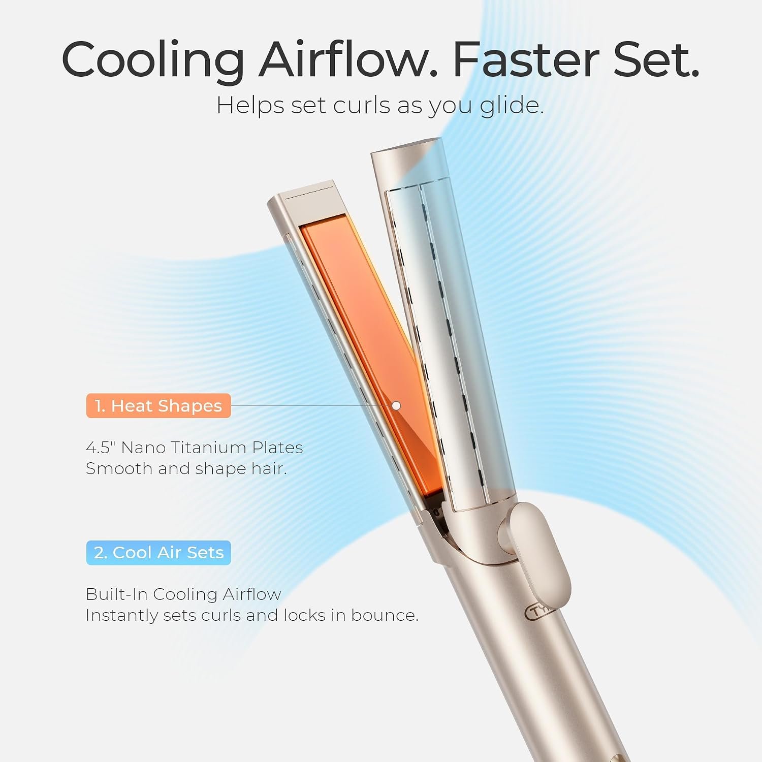 TYMO AIRQ Dual-Size Airflow Flat Iron Curling Iron 1 1/2 Inch to 2 Inch | Hair Straightener and Hair Curler 2 in 1, Beach Waves, Nano Titanium, 300 Million Ionic, Gold - Image 3
