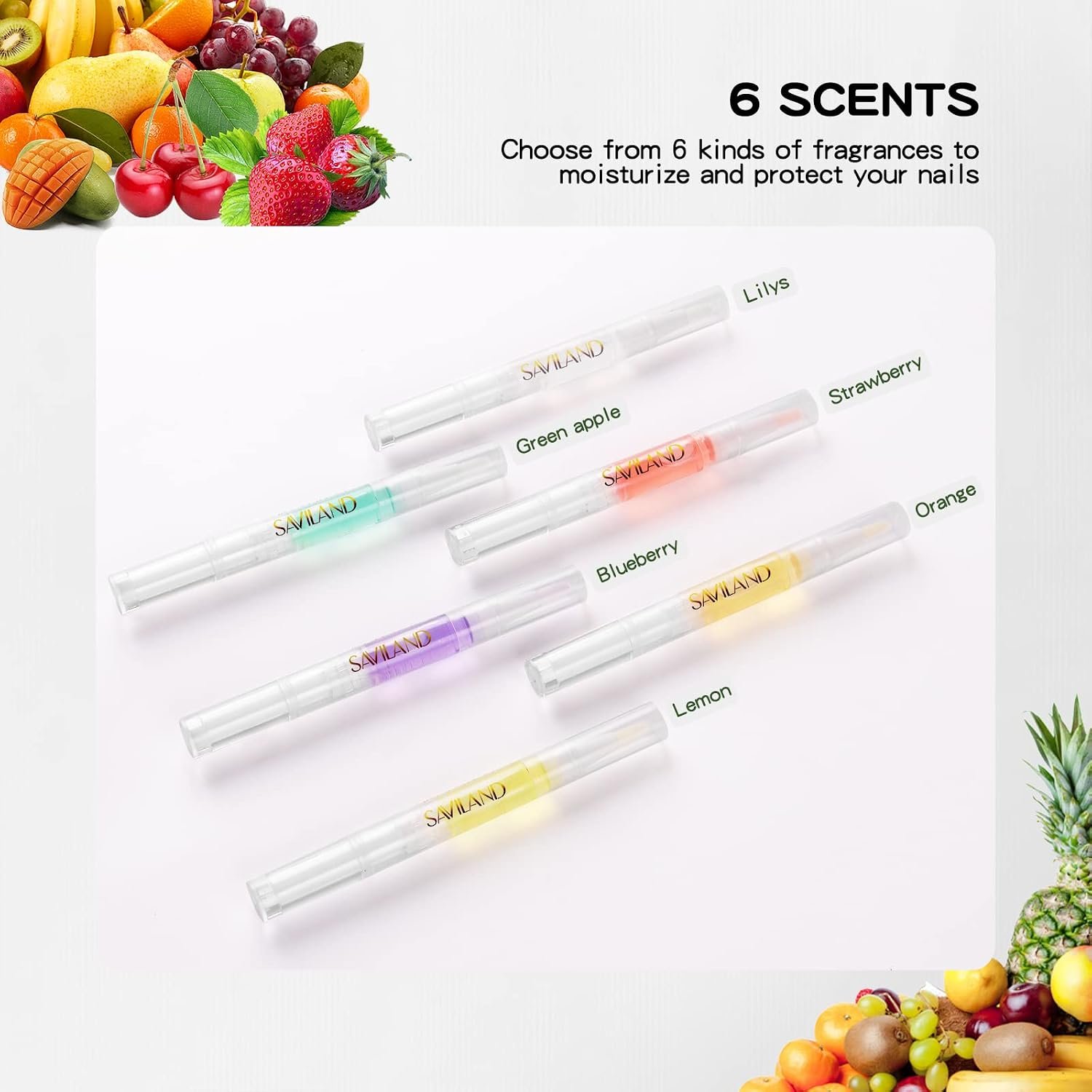 SAVILAND Natural Cuticle Oil Pen 6Pcs Vitamin E for Damaged Thin Nails | Revitalizing Cuticle Softener, Overnight Repair, Nail Strengthener, Plant-Based Jojoba & Olive Oil, Mess-Free Pen Applicator - Image 5