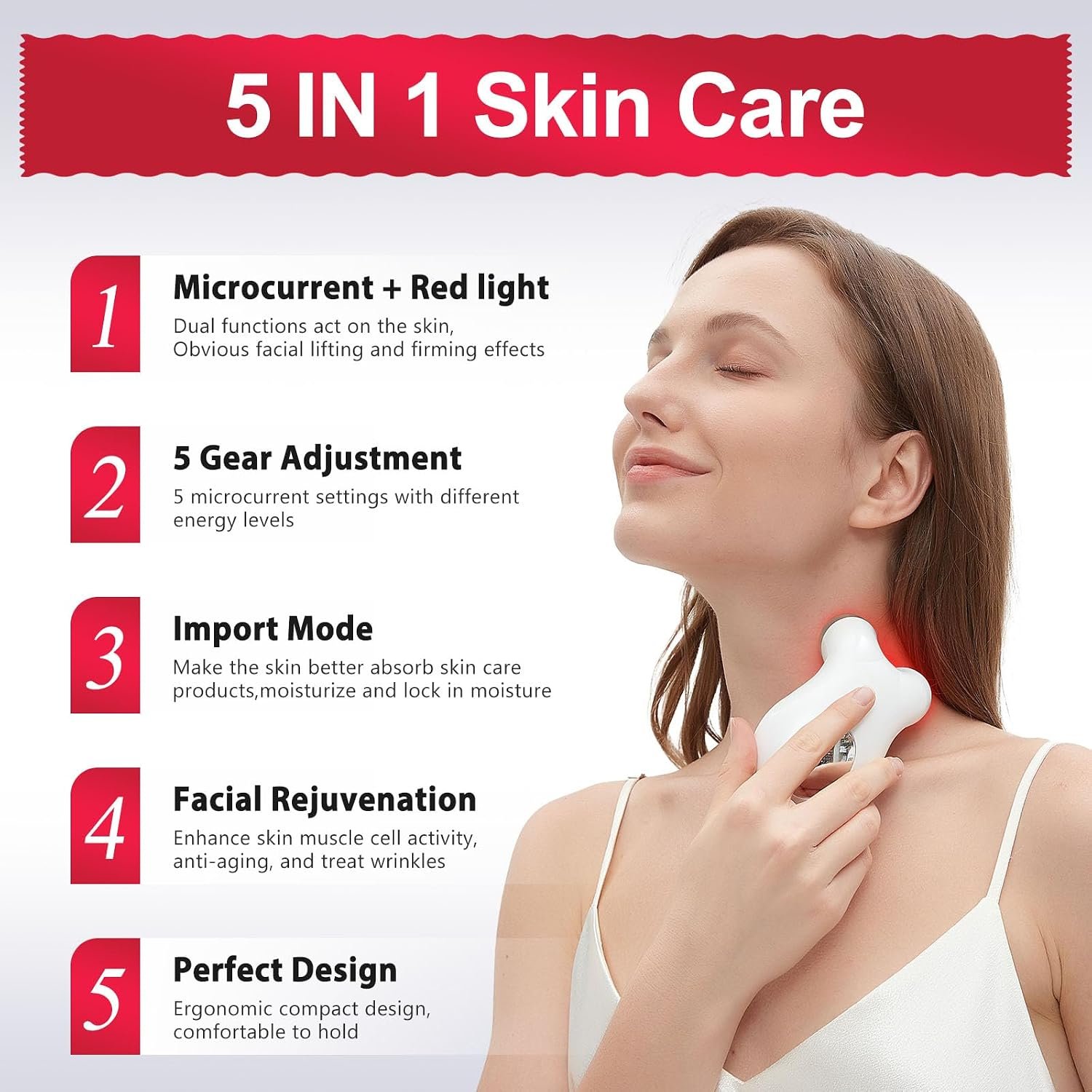 2-in-1 Red Light Microcurrent Facial Device | Enhances Lifting & Firming Capabilities | Reduces Wrinkles and Puffiness | Smart Photon Micro-Current Device, Model:EP-300 - Image 3