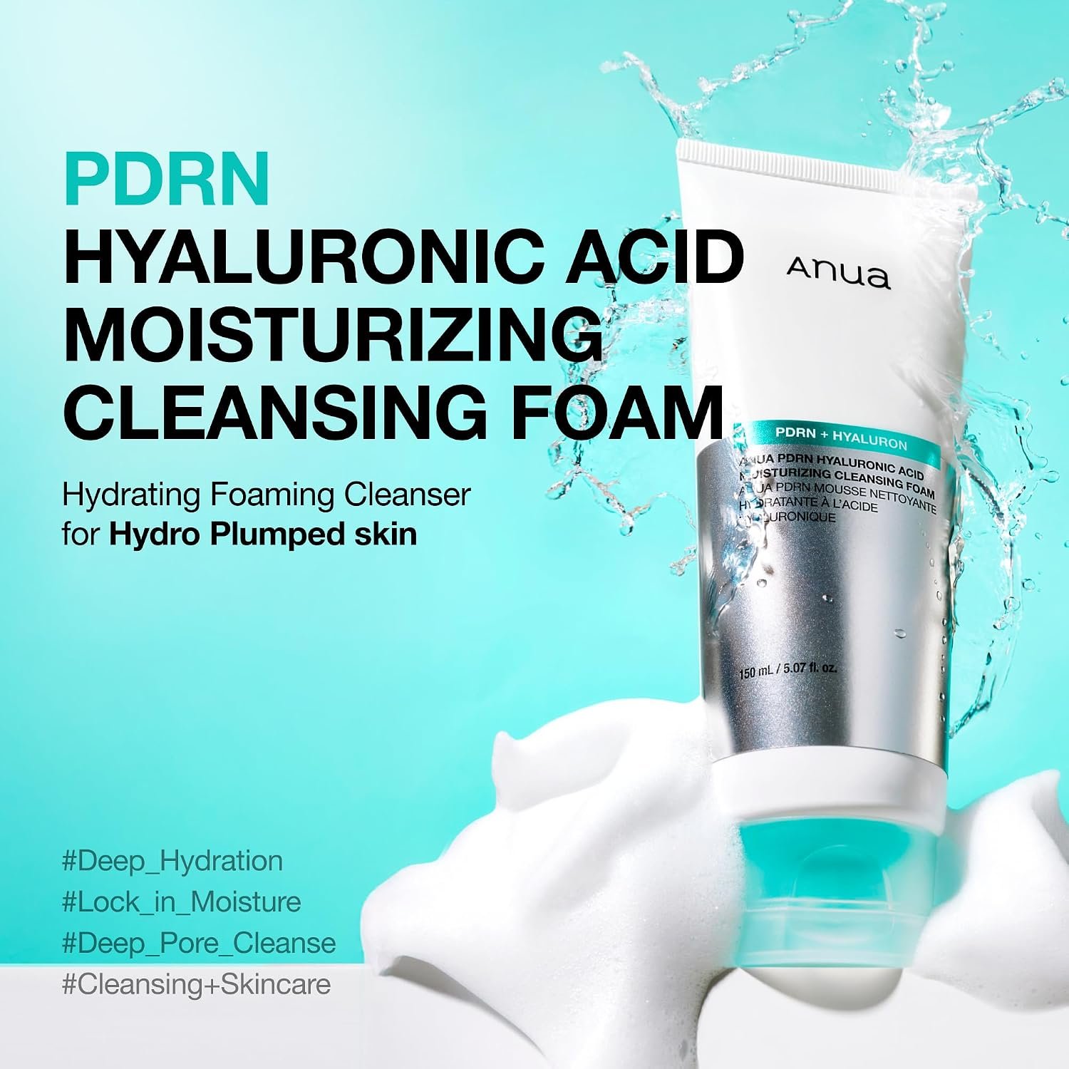 Anua PDRN Hyaluronic Acid Moisturizing Cleansing Foam, 5.07 fl oz - Image 2