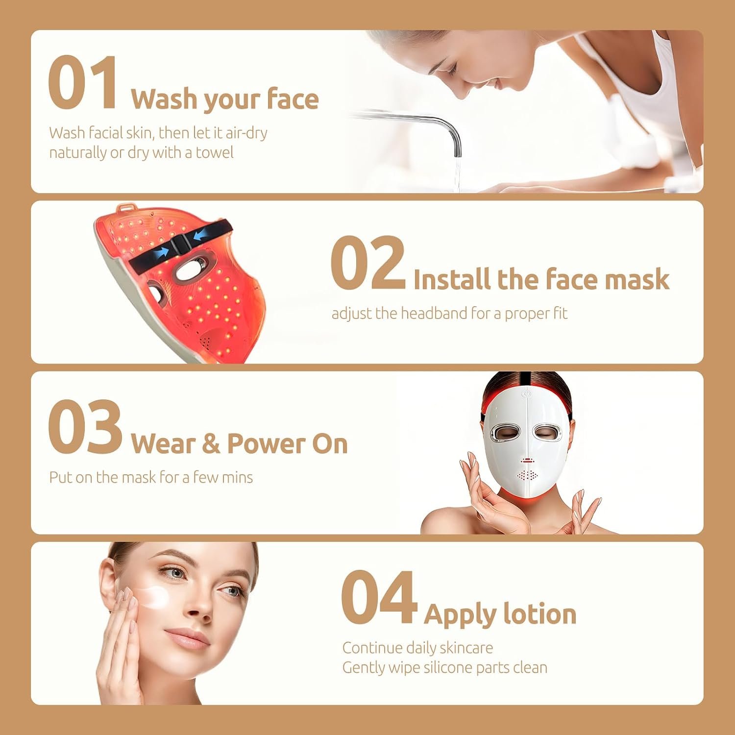 Red Light Therapy Mask for Face,LED Therapy Mask,Rechargeable Near-Infrared Red Light Therapy Mask,Ideal for Facial Wrinkles, Acne, and Uneven Skin Texture. Ideal for Home, Work,Travel & Yoga - Image 7