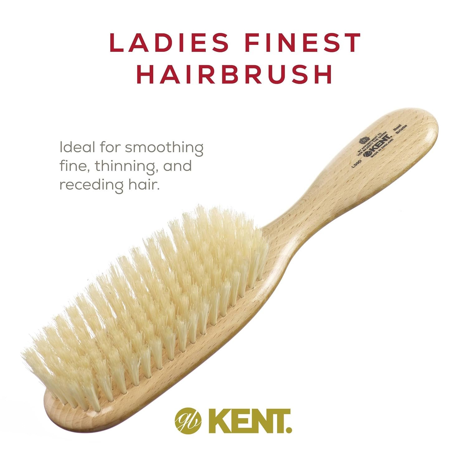Kent LS9D Satinwood Pure Soft White Bristle Narrow Hair Brush – Boar Bristle Brush for Thin Hair. Luxury Styling, Straightening, and Smoothing. Ideal for Women. Made in England - Image 7