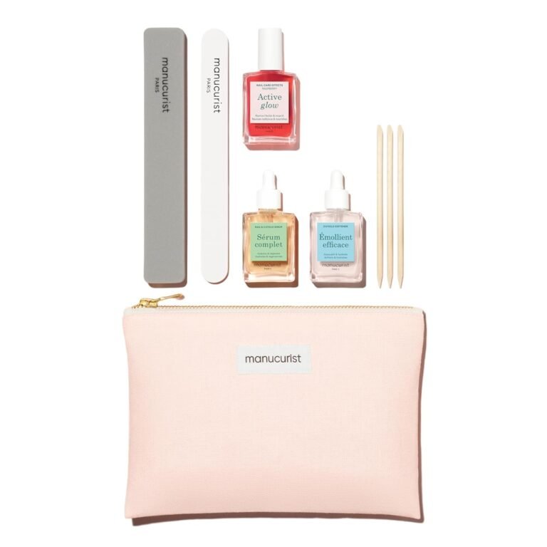 Manucurist Active Glow Nail Care Kit Manicure Set Made in France | Nail Care Kit with Active Glow, Complete Serum, Nail File, Buffer, Cuticle Remover & 3 Wood Cuticle Pushers