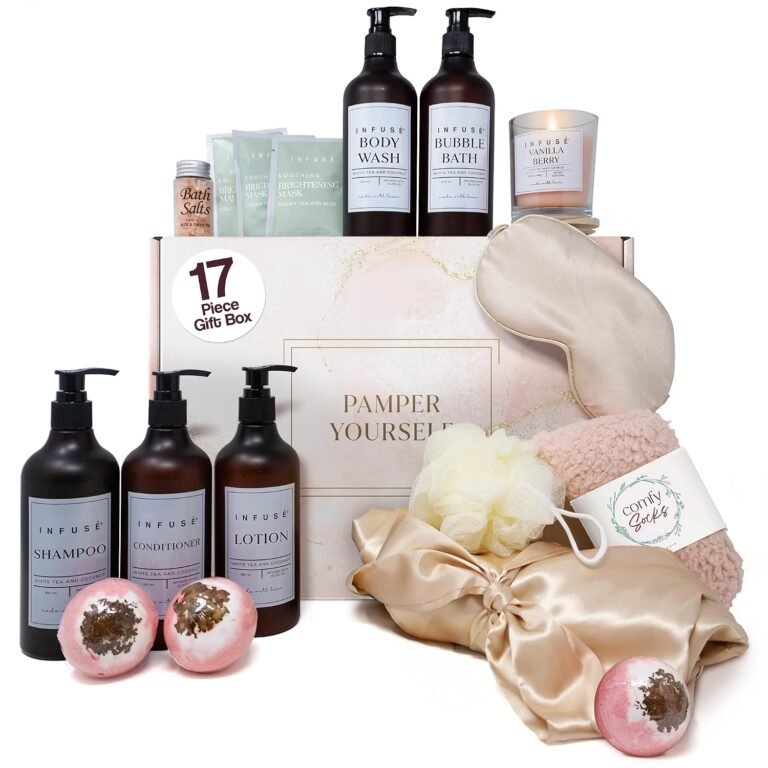 17-Piece Spa Gift Box for Women | Includes Eye Mask, Candle, Robe, Loofa, Bath Bombs, Face Masks, Bubble Bath, Lotion, Body Wash, Shampoo, Conditioner, Bath Salts & Socks | Perfect Gift!