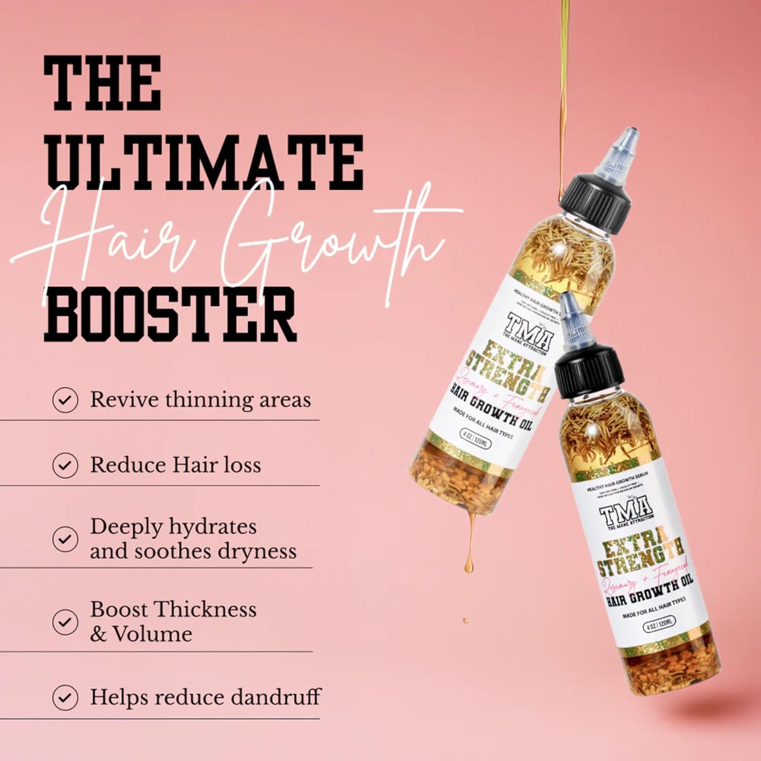 The Mane Attraction Extra-Strength Herbal Hair Growth Oil, 4 Fl Oz | Rosemary & Fenugreek Blend, Castor & Vitamin E Infusion, Scalp-nourishing for All Hair Types - Image 3
