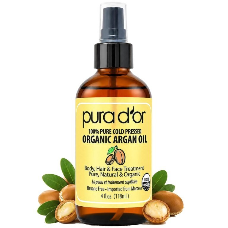 PURA D'OR ORGANIC Moroccan Argan Oil Pure Cold-Pressed Hair & Skin, 4oz | Shine, Softness, Frizz Control, USDA Certified, Scalp Care, Dry Ends, Cuticles, Body Care, Lightweight, Hexane-Free, Vegan