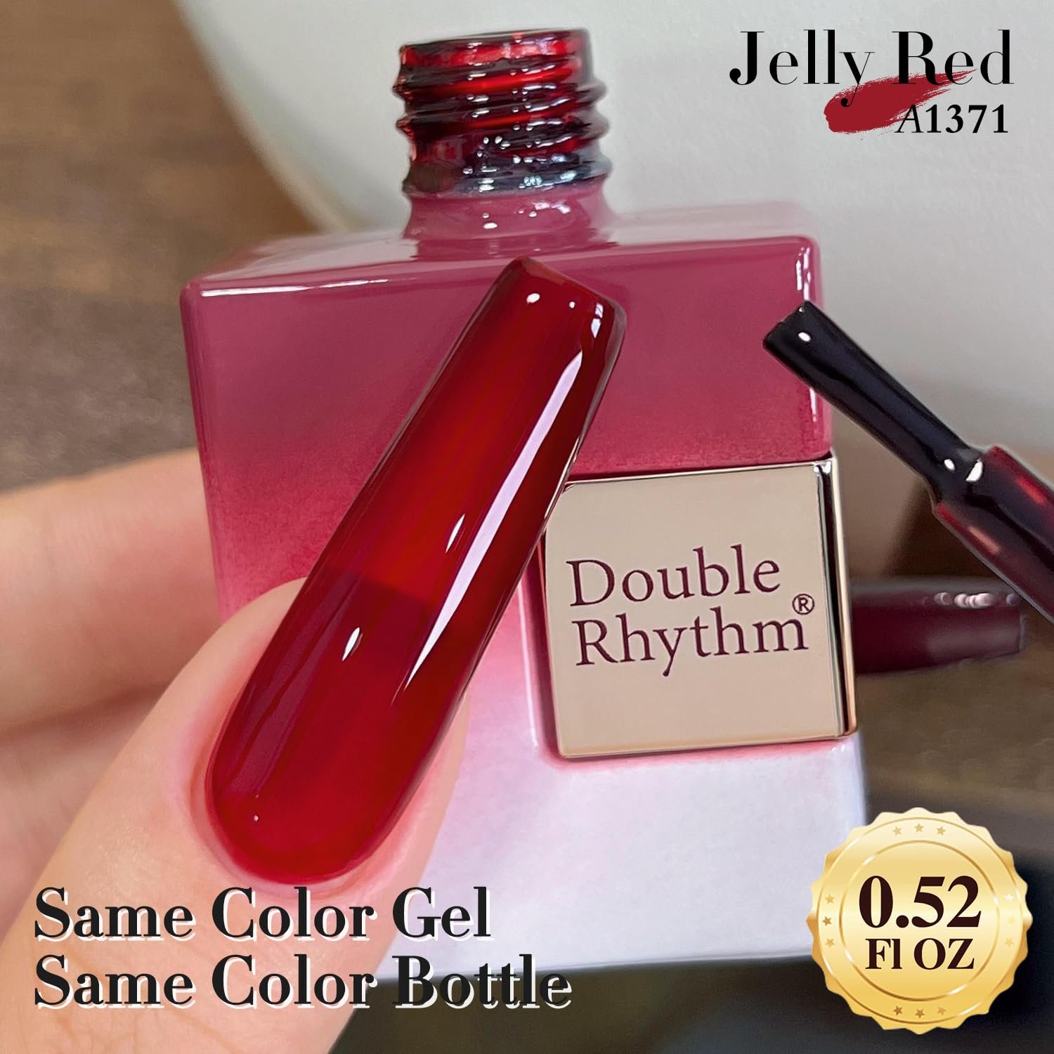 Double Rhythm 0.5Oz Jelly Gel Polish Translucent Sheer Neutral Natural Light Milky Same Color Same Bottle 15ML Burgundy Gel DIY at Home (Blood Red-A1371) - Image 4