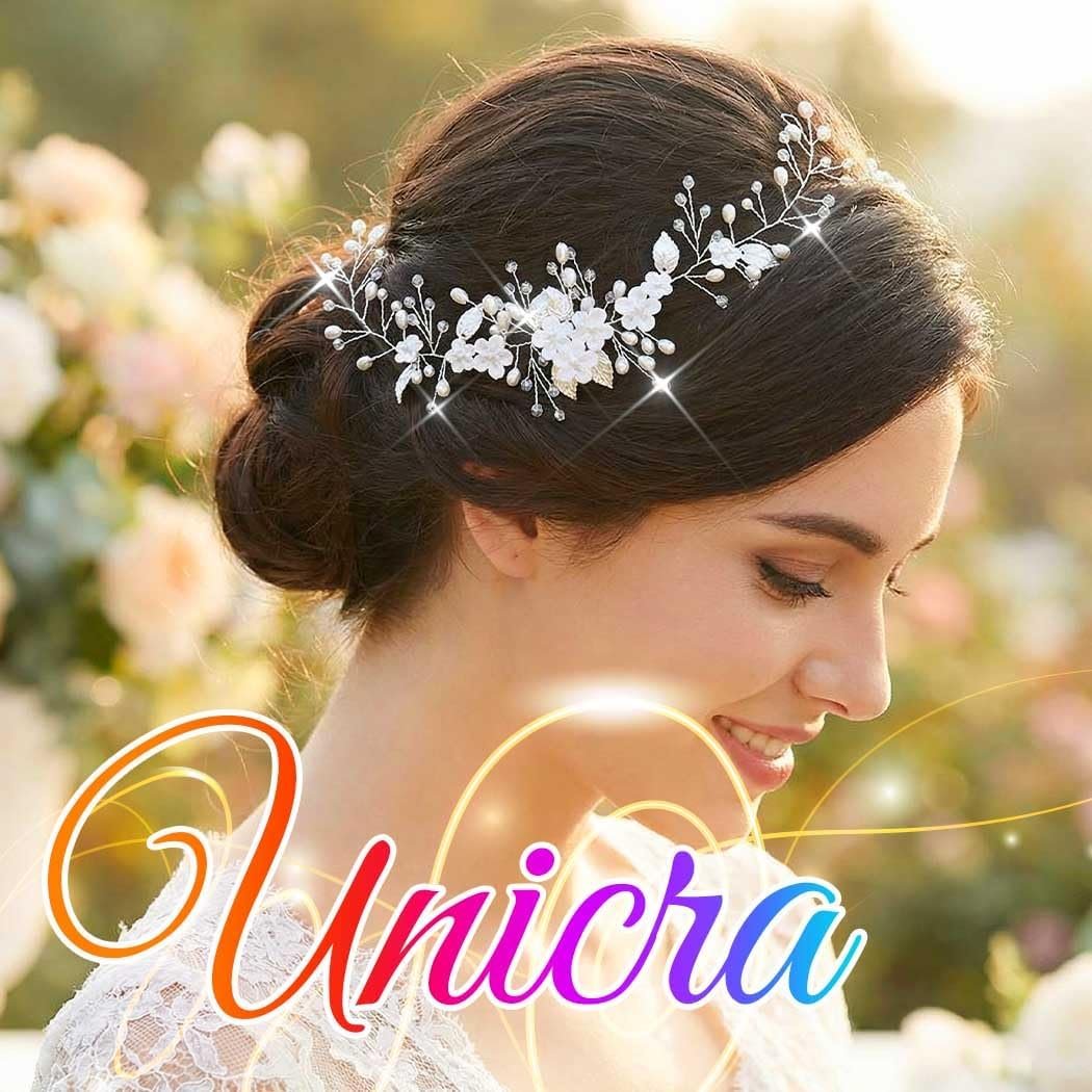 Unicra Flower Hair Vine Pearl Bridal Headpieces Wedding Hair Pieces Silver Prom Hair Accessories for Brides and Women (12.5 Inches) - Image 6