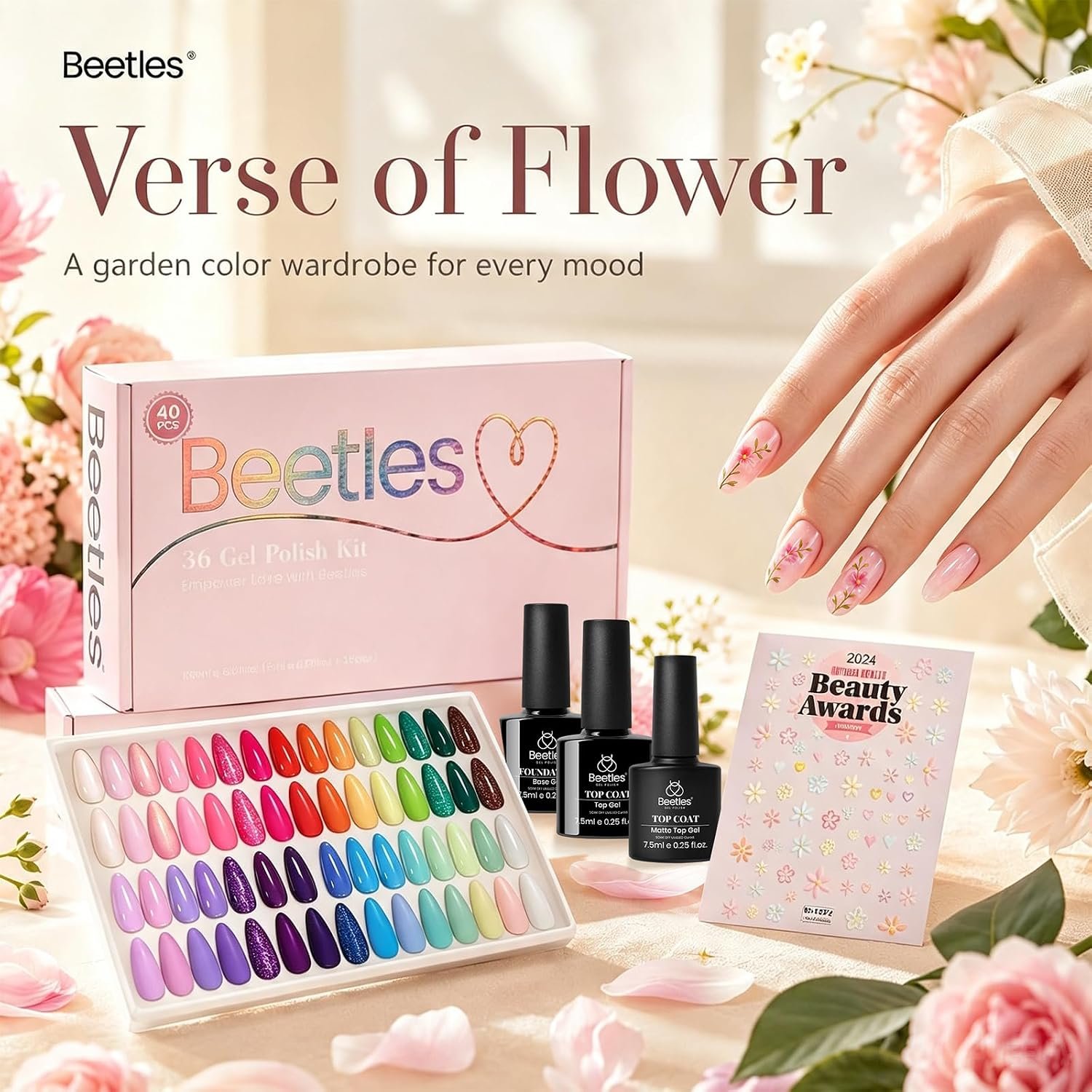 Beetles Gel Nail Polish Set, 40 PCS 36 Colors Verse of Flower Garden Kit - Image 5