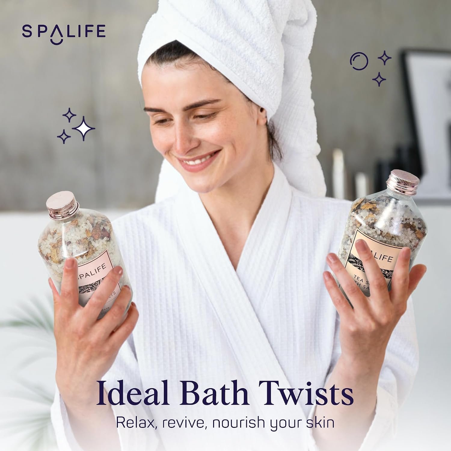 SpaLife Effervescent Rose & Lavender Bath Salts for Women Relaxing | All Natural Aromatherapy Dead Sea Salt Bath Soak Duo | Real Flower Petals for Relaxing Mineral Baths | 2-Pack (35.2 oz) - Image 4