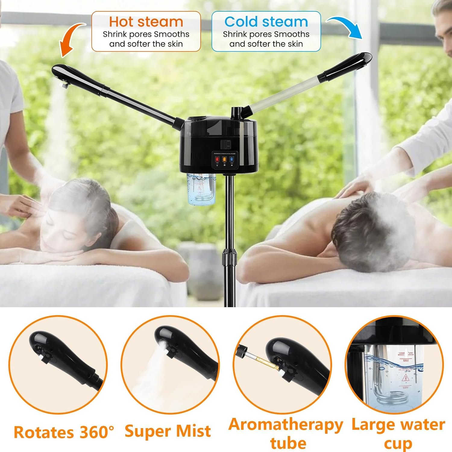 Professional Facial Steamer,Hot & Cold Ozone Esthetician Steamer,Black | Ozone Facial Steamer for Deep Cleansing and Hydration,Hot Mist&Timer Steamer Face Spa,Suitable for Beauty or Home Use - Image 5