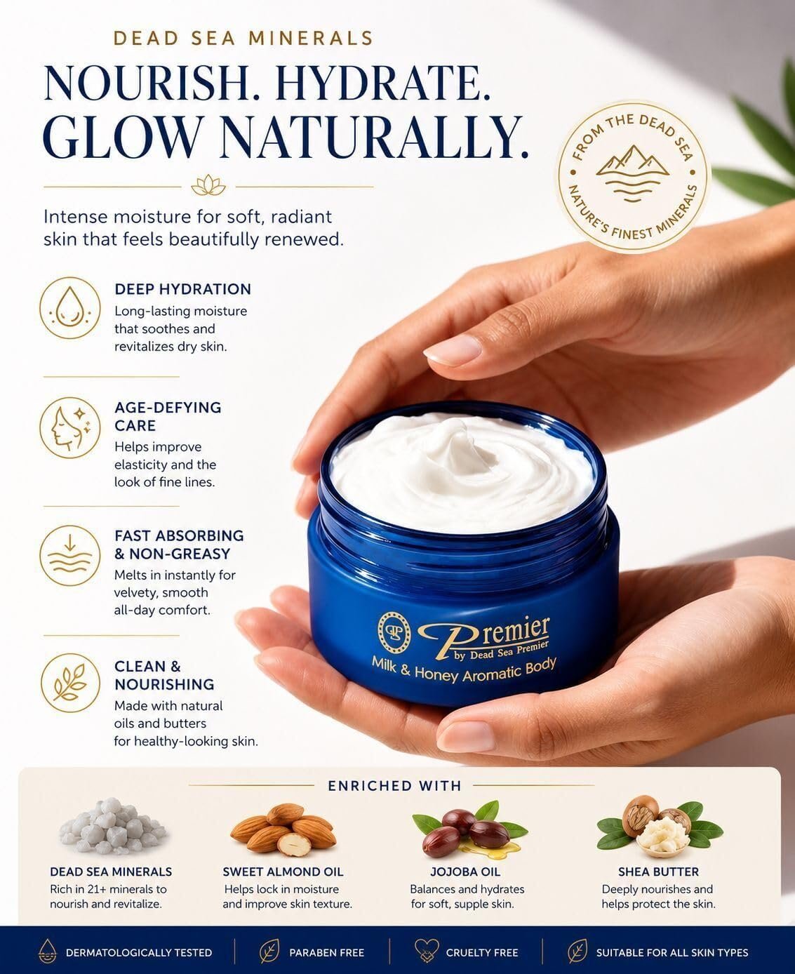 Premier Dead Sea Anti-Aging Body Cream - Milk & Honey 5.95 Fl Oz | For Dry Skin with Dead Sea Minerals, Firming Lotion for Women, Luxury Skin Care - Image 7