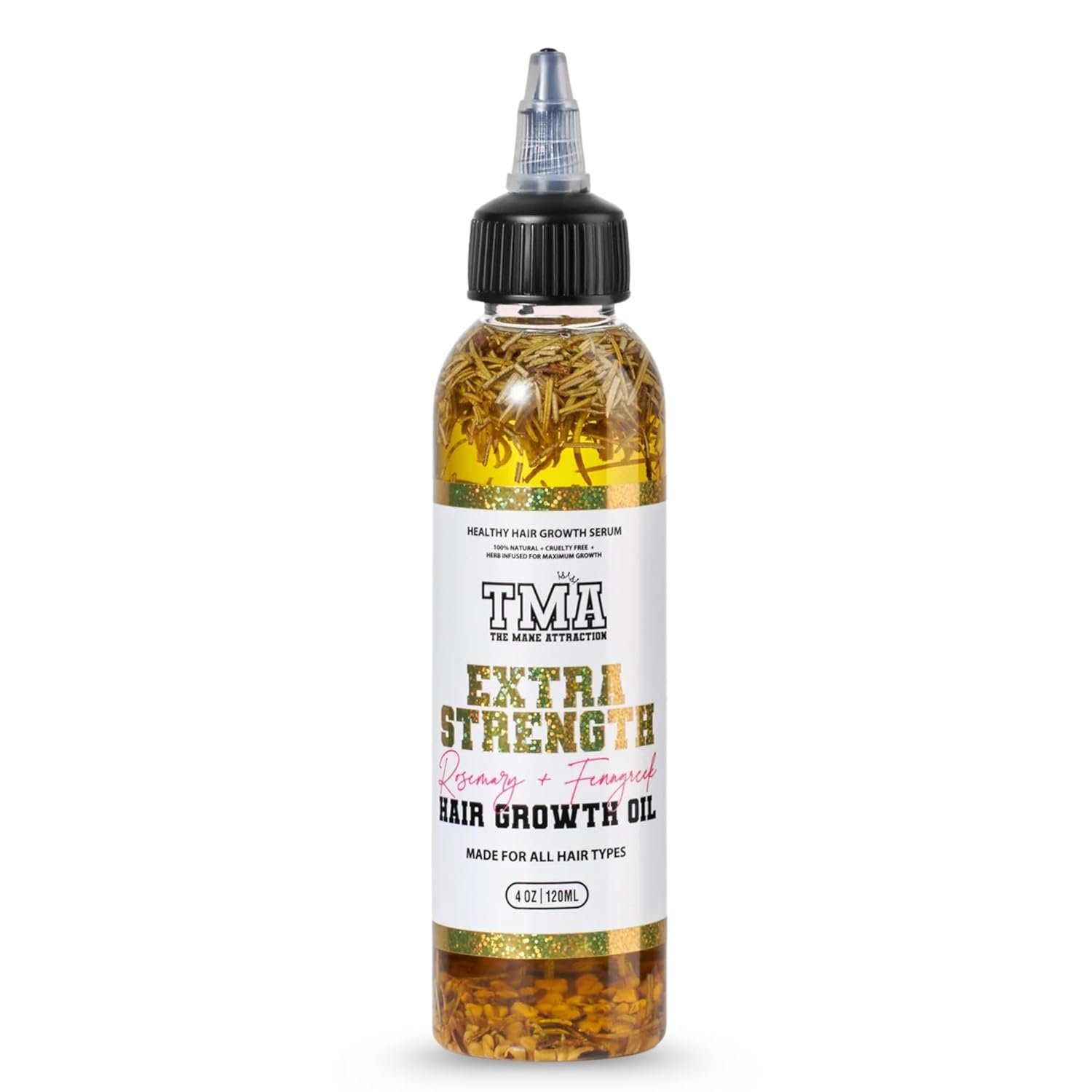 The Mane Attraction Extra-Strength Herbal Hair Growth Oil, 4 Fl Oz | Rosemary & Fenugreek Blend, Castor & Vitamin E Infusion, Scalp-nourishing for All Hair Types