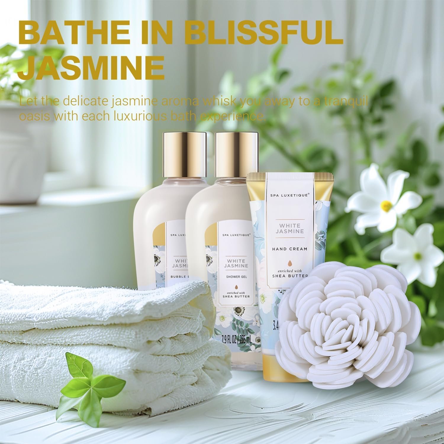 Spa Luxetique White Jasmine 15pc Spa Gift Baskets Gifts for Women Spa Gifts | Bath Set, Birthday Gifts for Women, Spa Baskets for Women, Self Care, Retirement Gift, Bridal Shower Gifts, Woman Gift Set - Image 3