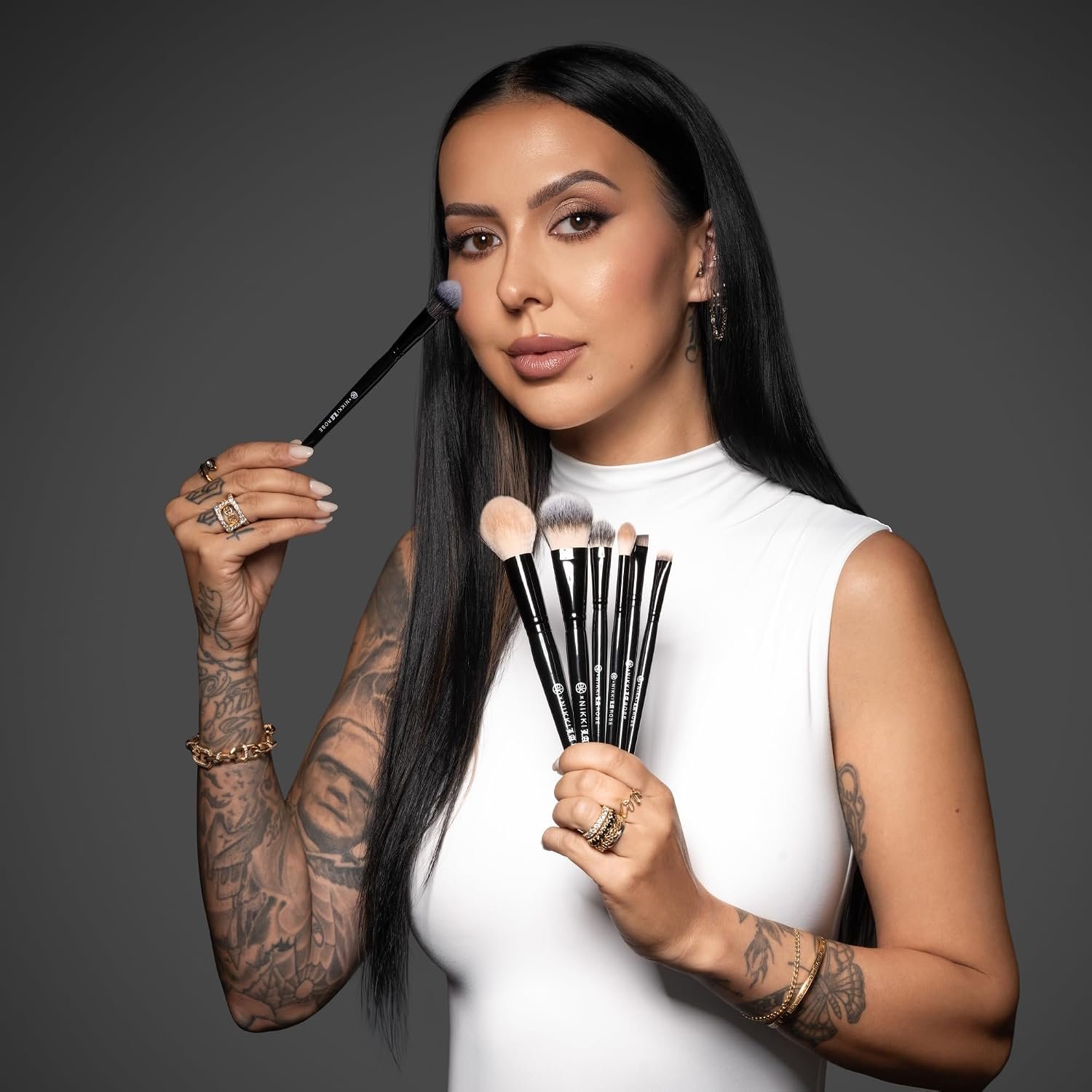 BK BEAUTY Nikki La Rose Pro Artist Makeup Brush Set, 7 Brushes | 7-piece face, eye and lip set for liner, smudging and blending. Synthetic fiber bristles, aluminum handles. - Image 8