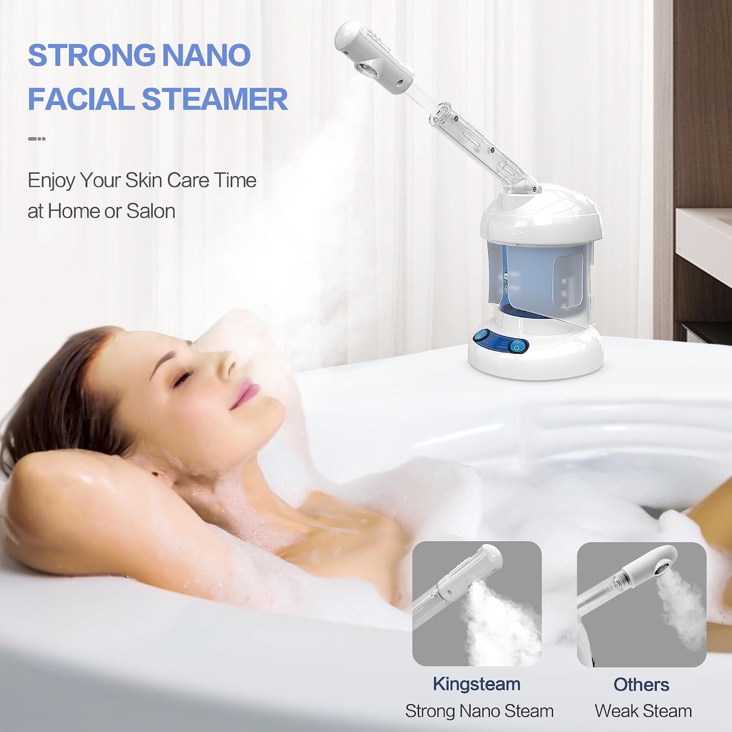 Facial Steamer, Ozone Nano Ionic Face Steamer for Deep Cleaning | Extendable arm with 360° rotating nozzle, 400ml water tank provides 40 minutes of steam for daily skincare at home or salon - Image 6