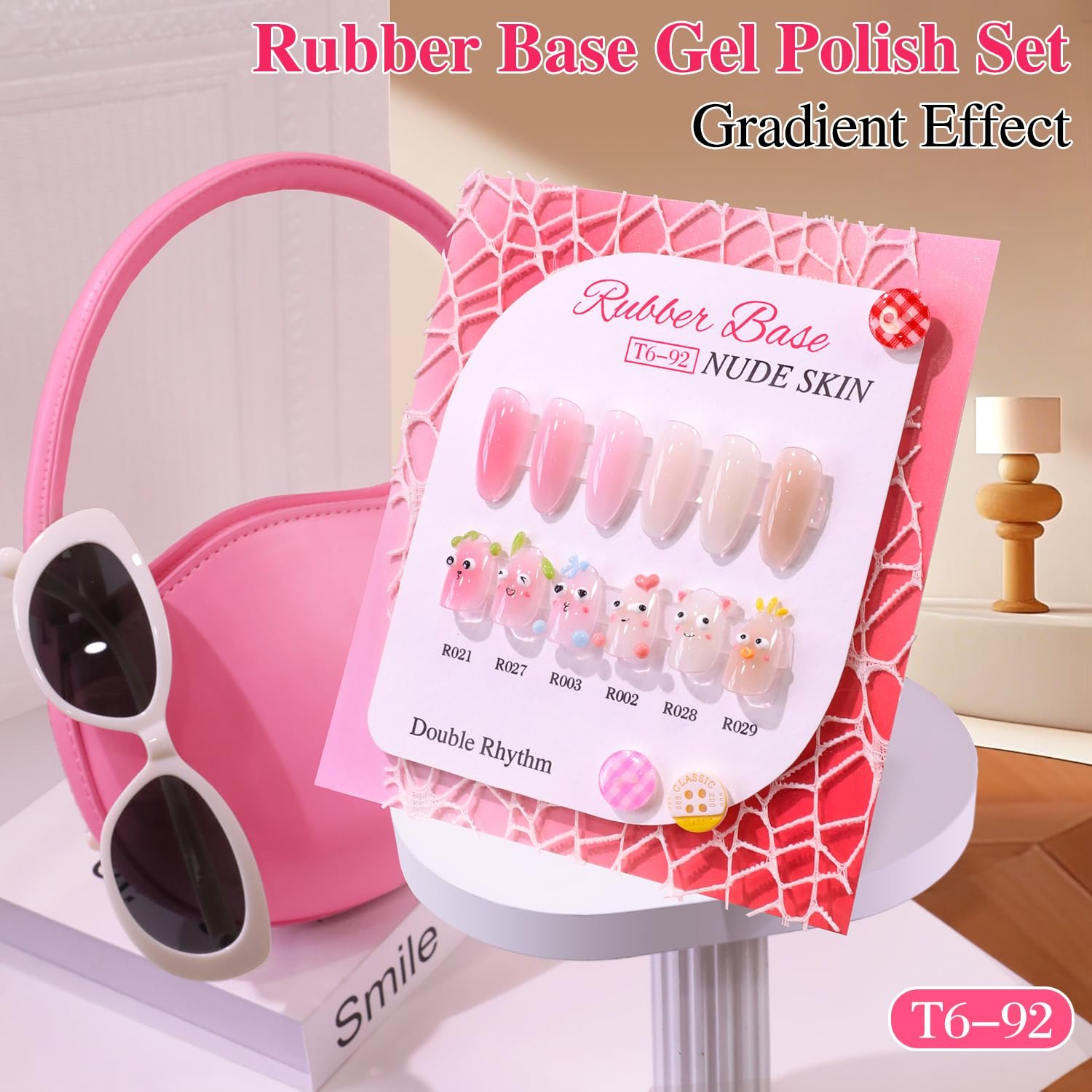 Double Rhythm Rubber Gel Polish Set Nail Strengthener Builder Base Jelly Colors Thickening Extension Hard Nail Gel Kit 6 Pcs 15 ML (Milky Nude Skin Pink -T6-92) - Image 8