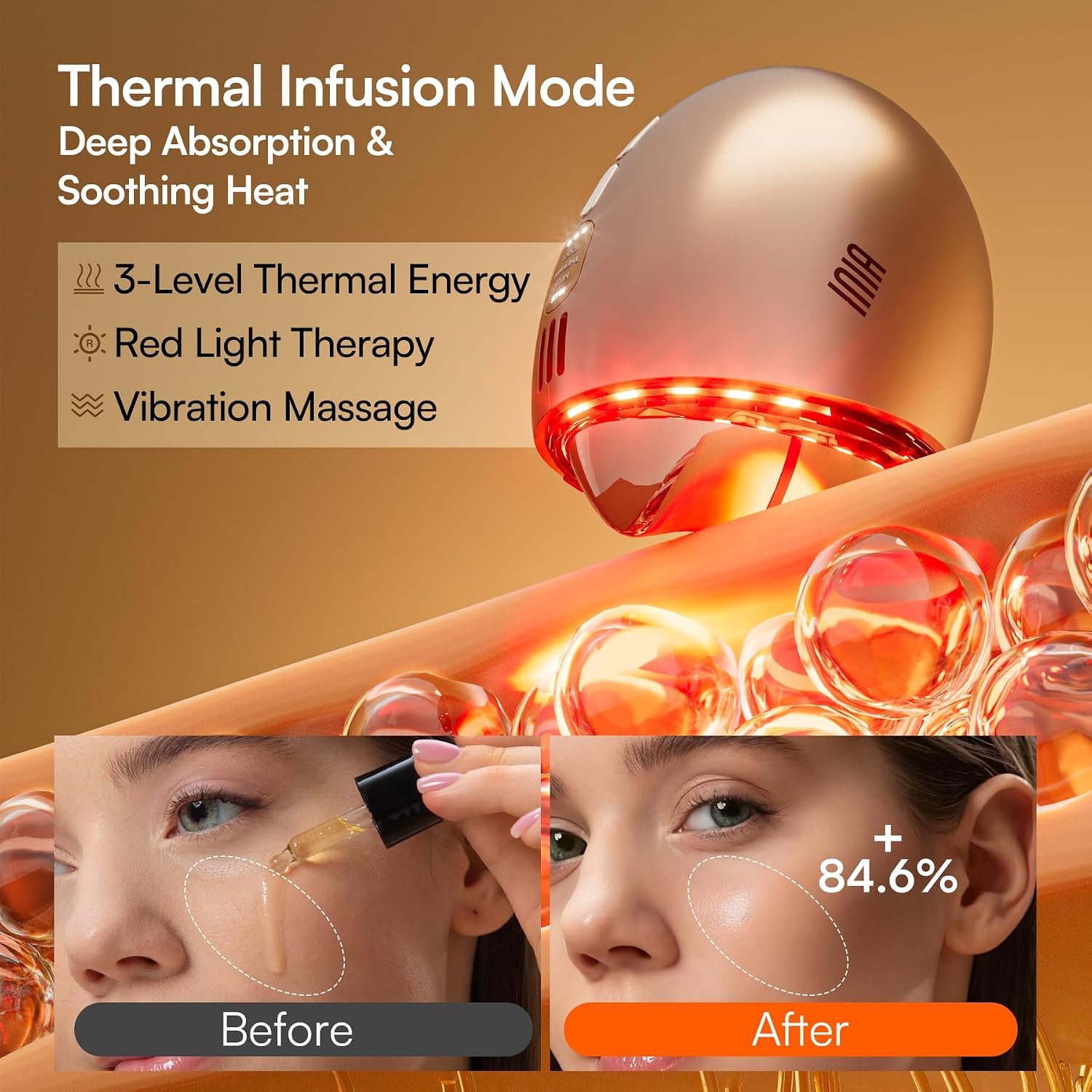 INIA 7-in-1 Red Light Therapy for Face and Neck Gua Sha Facial Tool Device | Facial Massager Tool, with Thermal and Cryo Mode, for Puffiness & Firming, Skincare Tool - Image 6