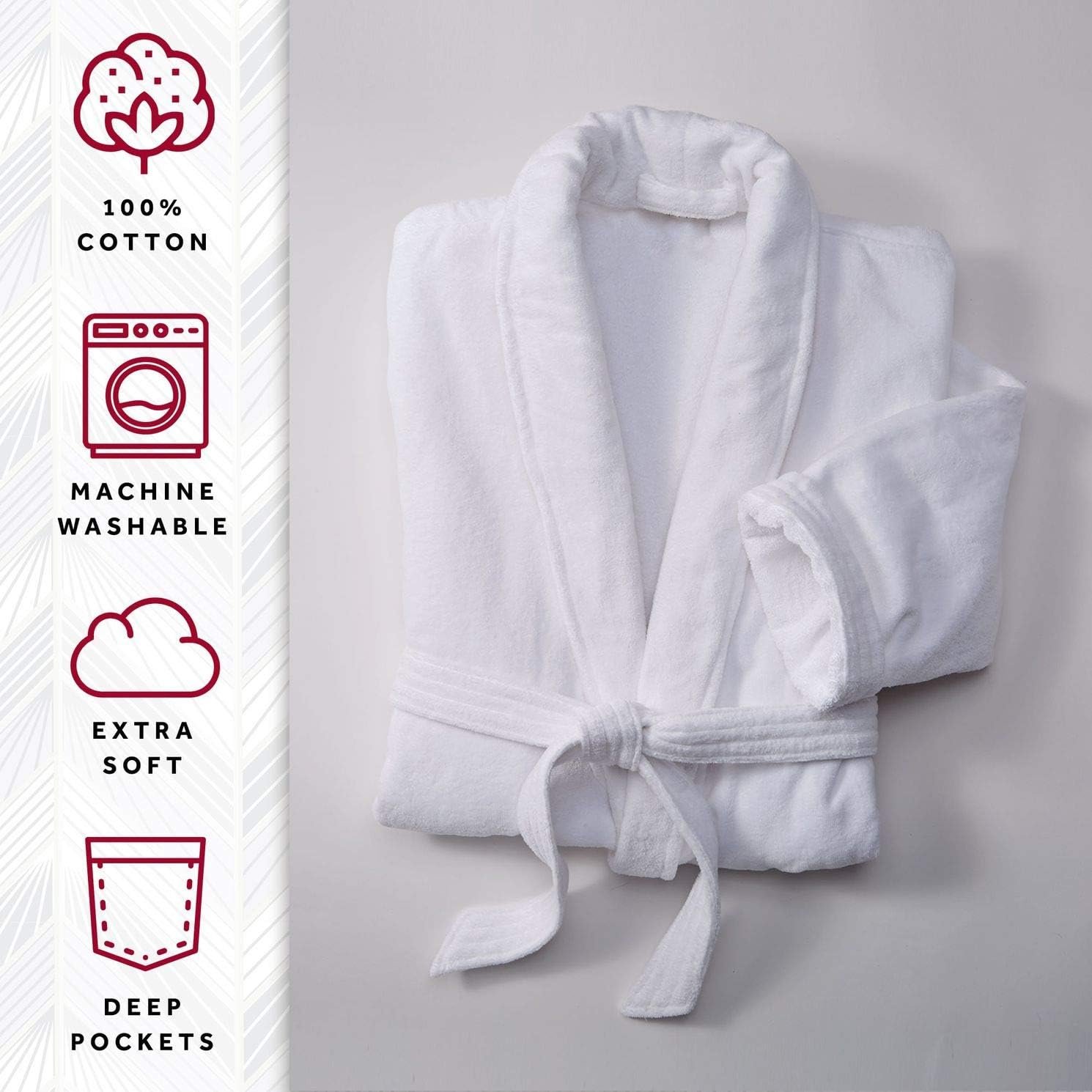 Marriott Terry Velour Bathrobe - Luxury 100% Cotton Hotel Spa Robe - Plush, Absorbent, Machine Washable - Shawl Collar, One Size - Image 3