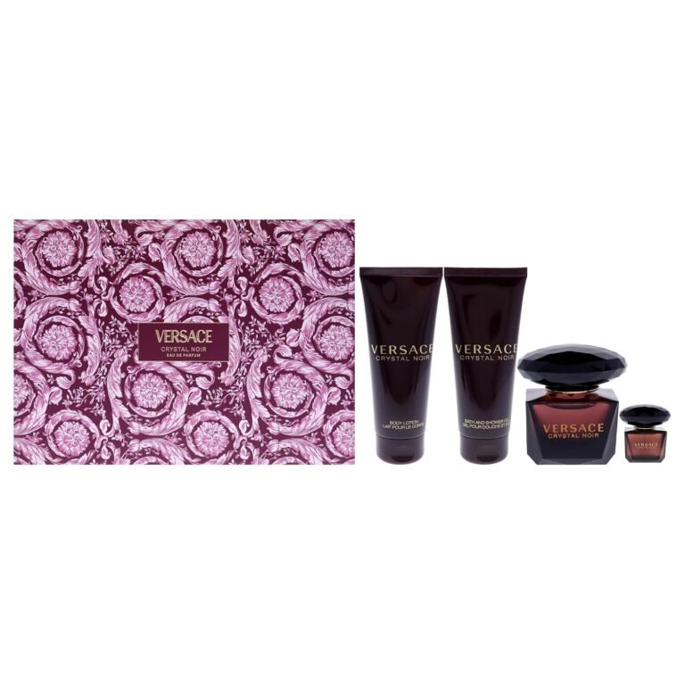 Versace Crystal Noir by Versace for Women 4 Piece Set Includes: 3.0 oz Eau de Parfum Spray + 3.4 oz Bath and Shower Gel + 3.4 oz Body Lotion + 0.17 oz Eau de Parfum