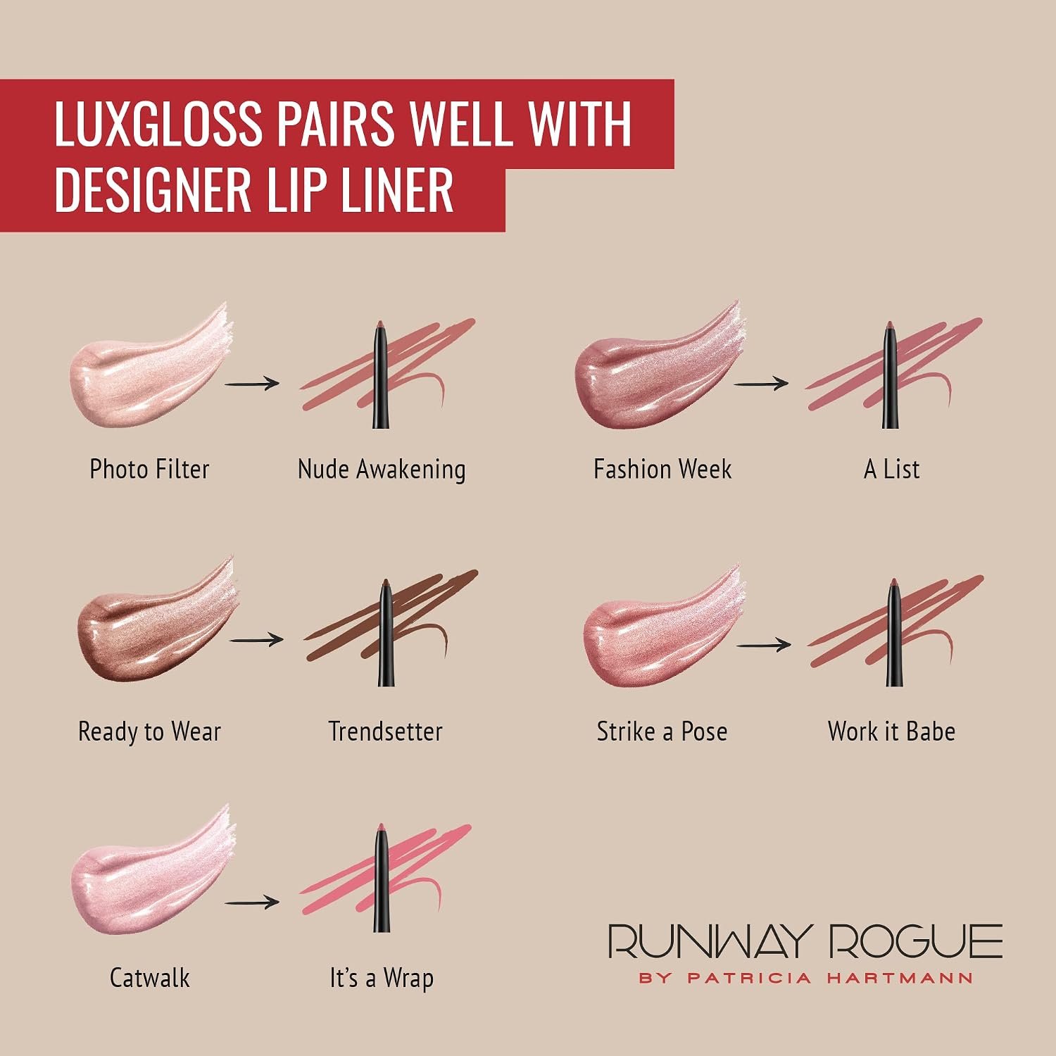 Runway Rogue Hydrating Shimmer Lip Gloss Kit, 3 High-Pigment Shades | LuxGloss Kit, vegan, cruelty-free, ‘Strike a Pose’ and ‘Fashion Week’ Lip Gloss, ‘Work It Babe’ Matte Lip Liner Pencil - Image 7