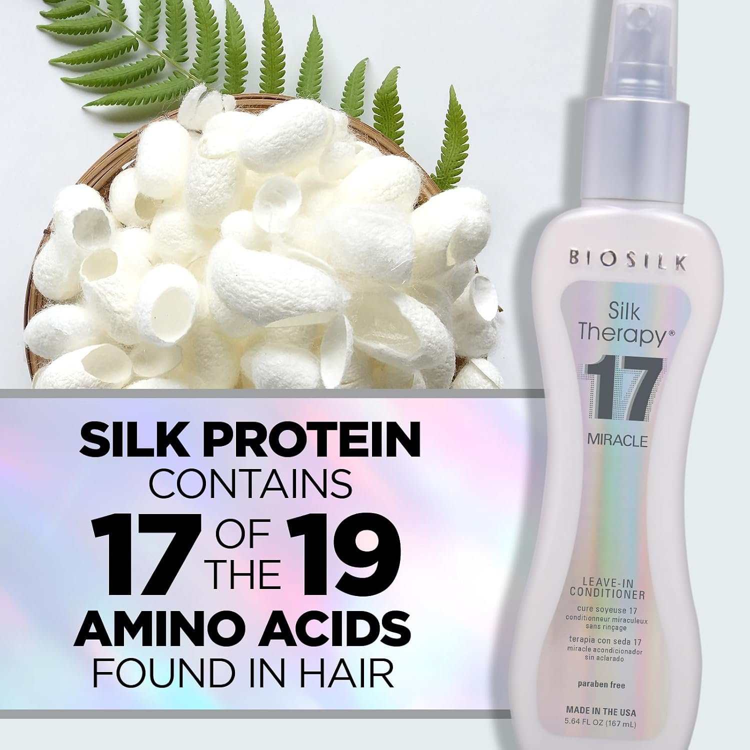 BioSilk Silk Therapy Miracle 17, Leave-In Conditioner for Dry & Damaged Hair, Reconstructs, Repairs & Hydrates, Adds Shine, Controls Frizz & Defines Curls, Sulfate-, Paraben- & Cruelty-Free, 5.64 Oz - Image 5