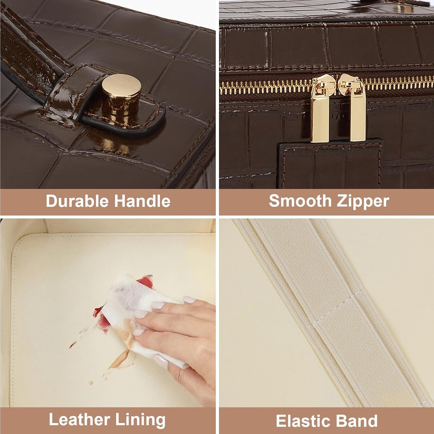 HiTotes Makeup Bag Crocodile Vanity Case for Women Travel Cosmetic Bag Leather Toiletry Bags Makeup Organizer Case - Image 5