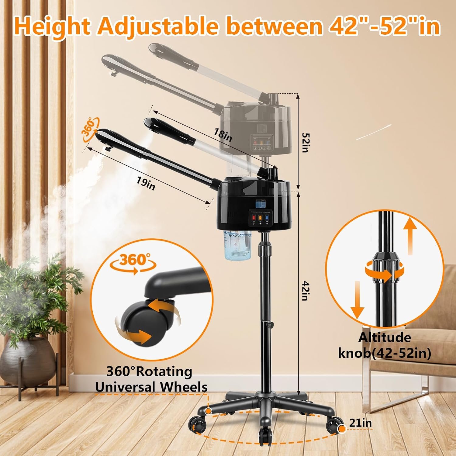 Professional Facial Steamer,Hot & Cold Ozone Esthetician Steamer,Black | Ozone Facial Steamer for Deep Cleansing and Hydration,Hot Mist&Timer Steamer Face Spa,Suitable for Beauty or Home Use - Image 2